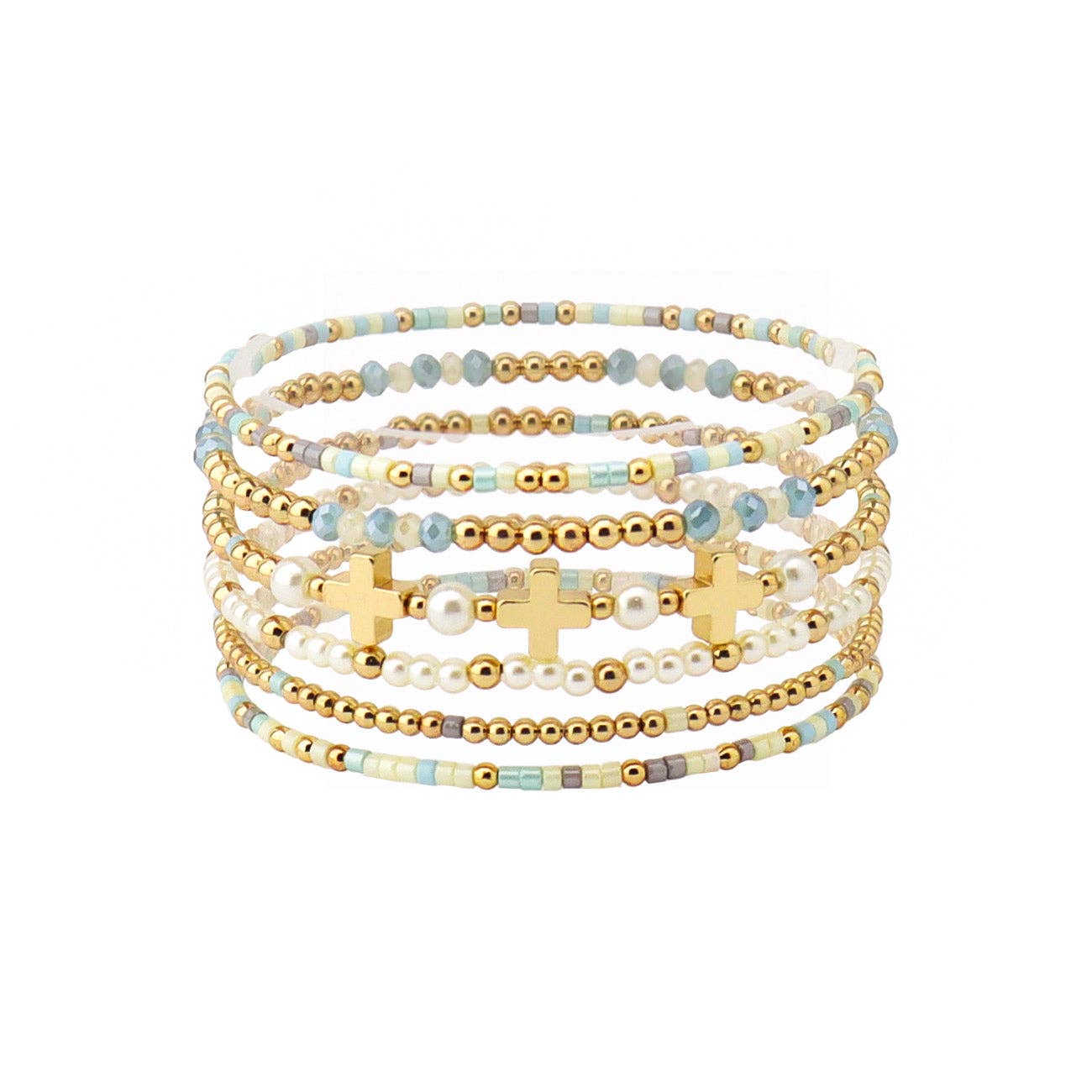 Turquoise Cross Stretch Bracelet Set