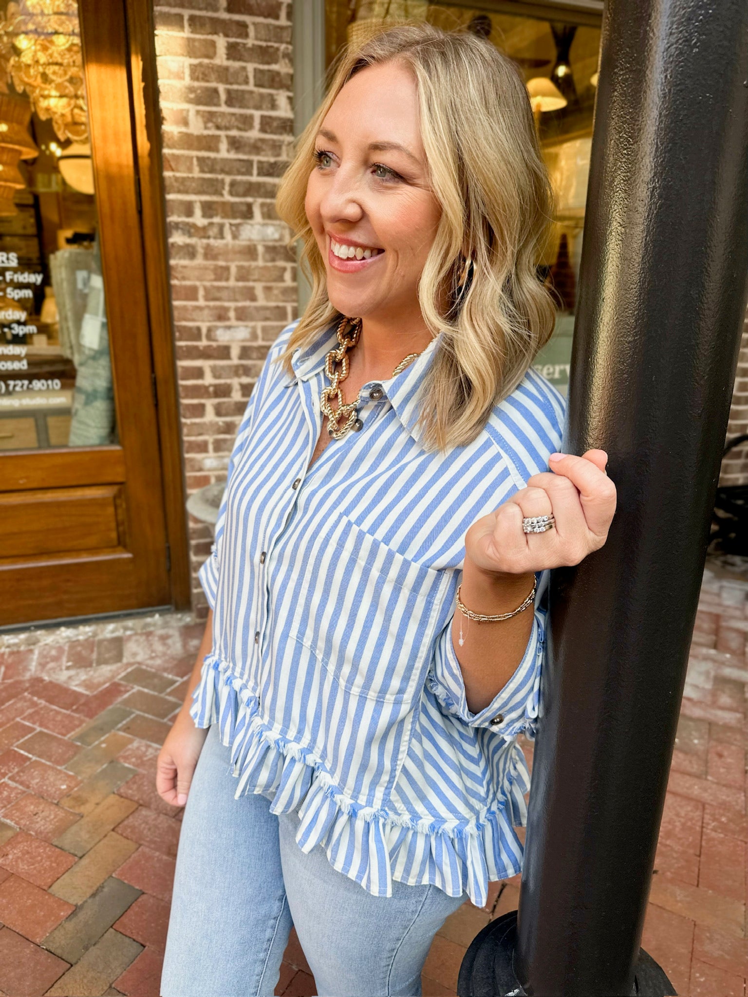 Carolina's Striped Classic Button Down Top