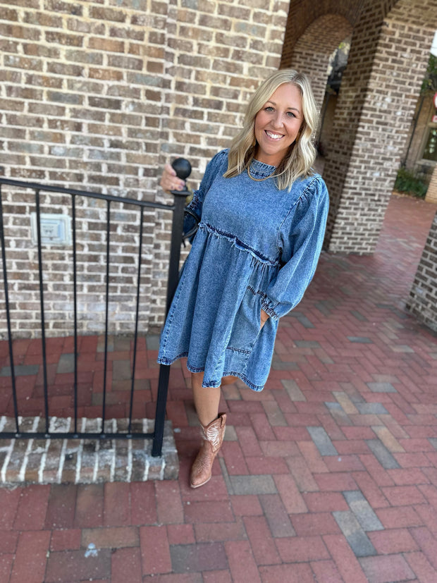 In Between Denim Babydoll Dress