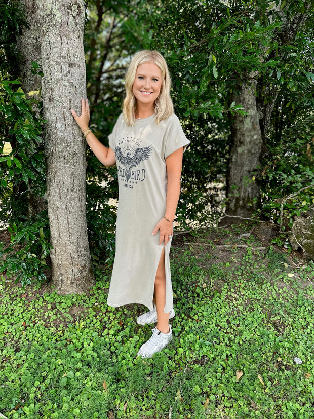 Free Bird Graphic T-shirt Midi Dress