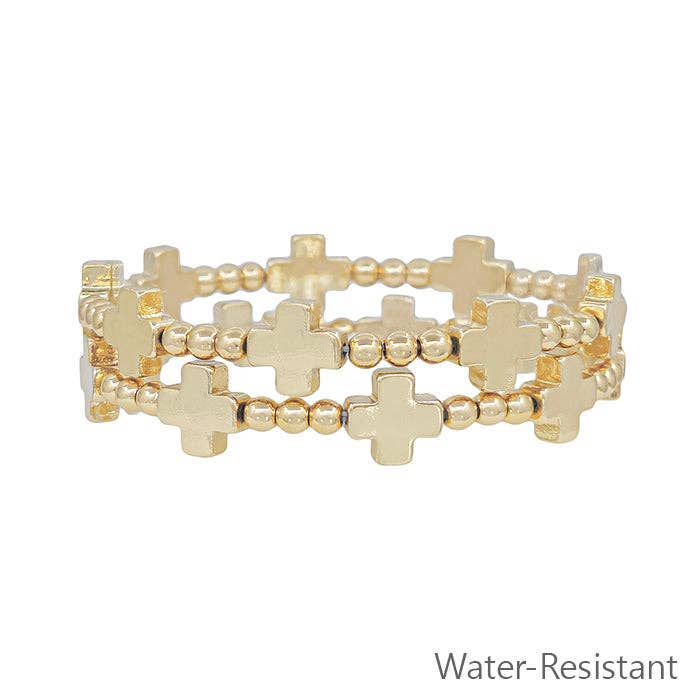 Water Resistant Gold Beaded Stretch Bracelet