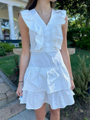 All Ruffles V Neck Mini Dress-White