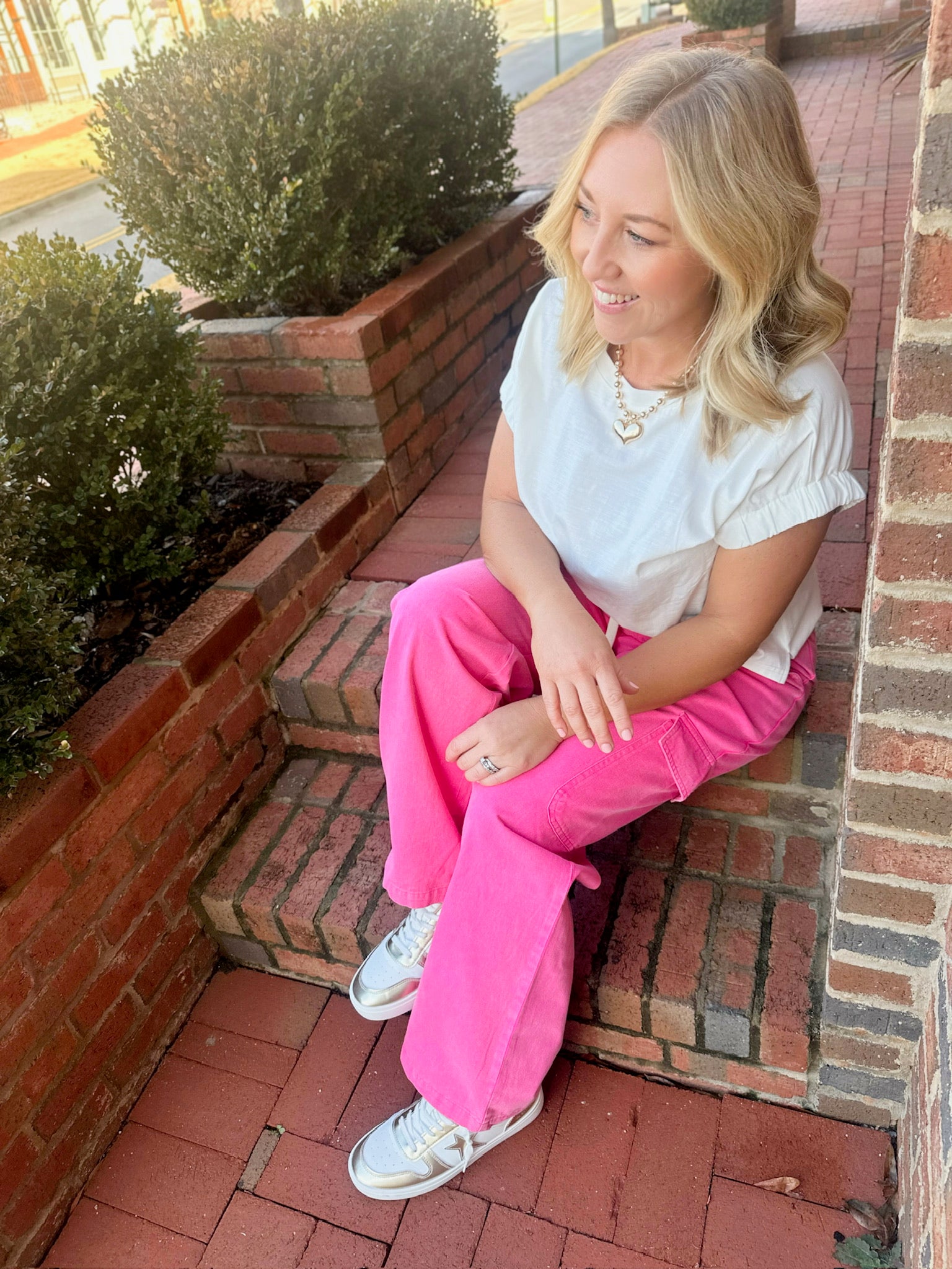 Small Town Washed Denim Drawstring Cargo Pants in Pink