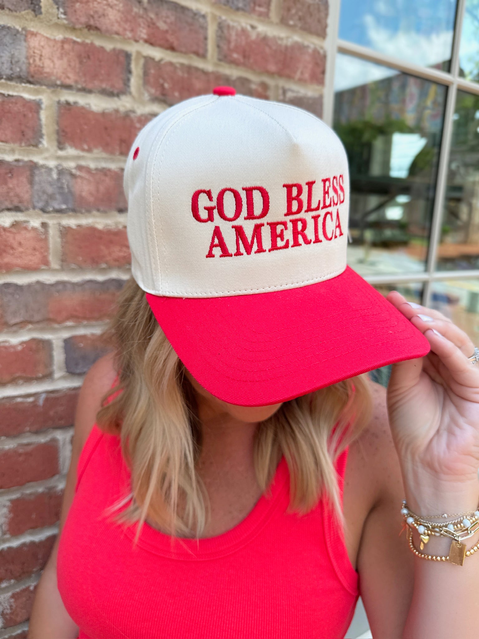God Bless America Hat in Red