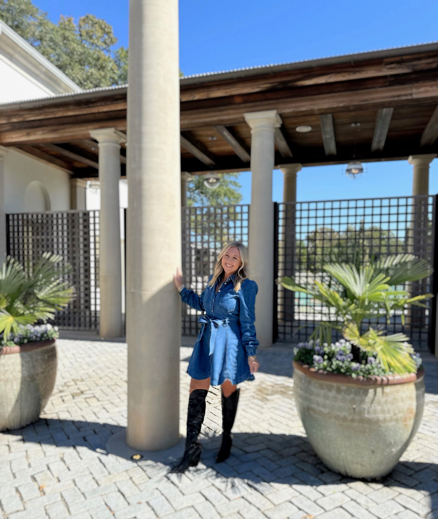 Lonely Nights Long Sleeve Tie Waist Denim Mini Dress