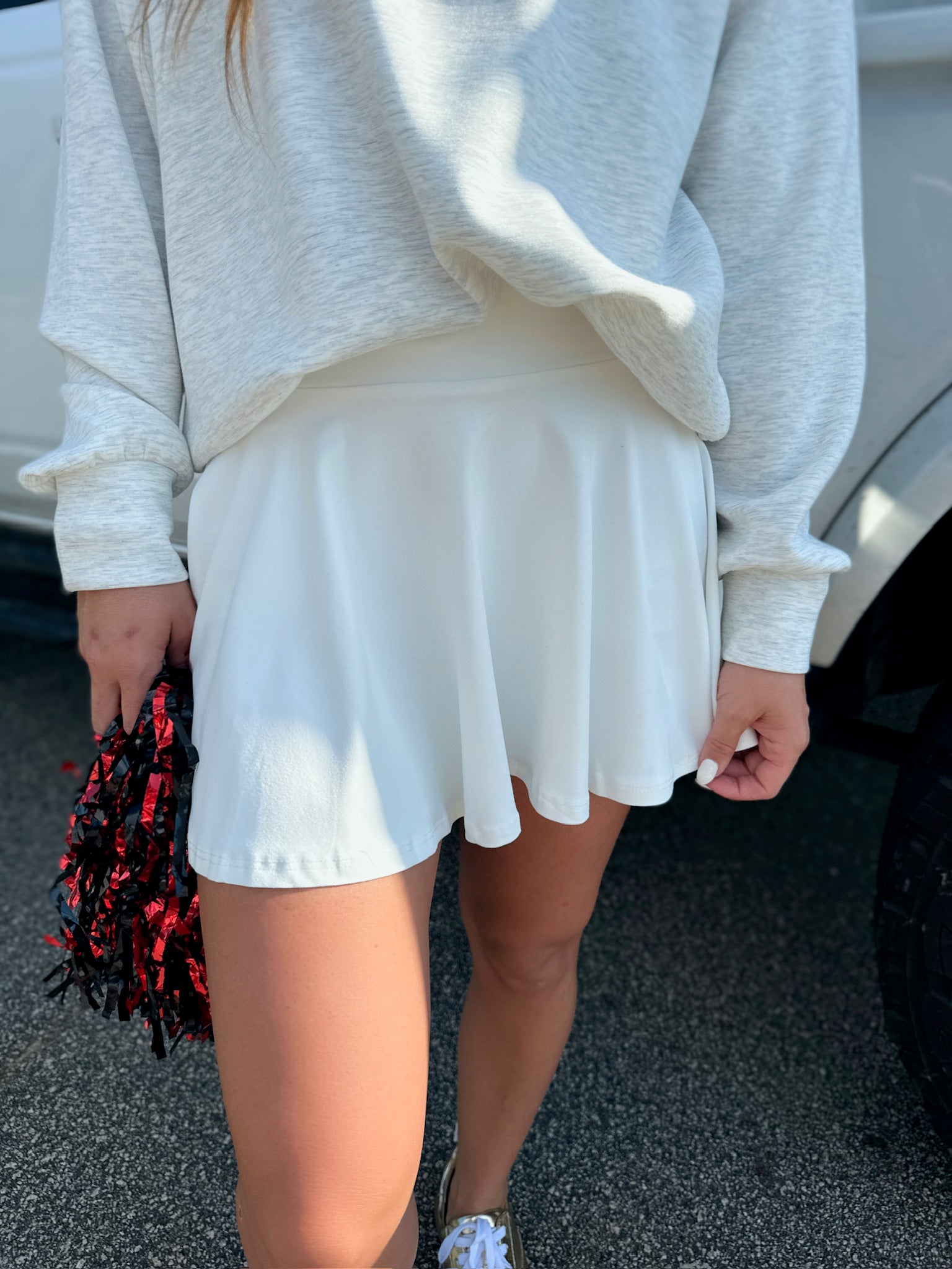 Go Ahead High Waisted Solid Athletic Skort in White