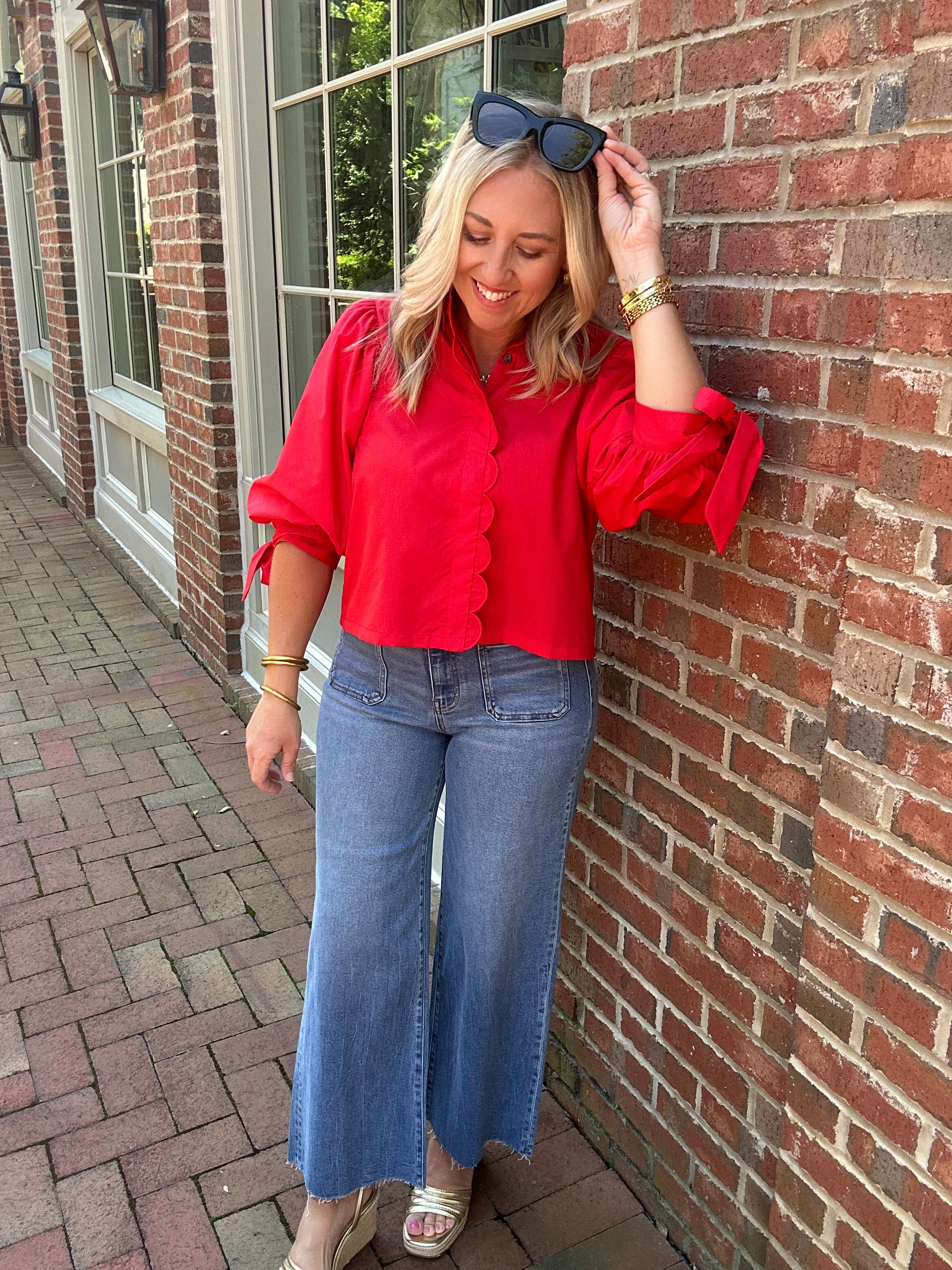 Worth My Time Button Down Collared Quarter Sleeve Top
