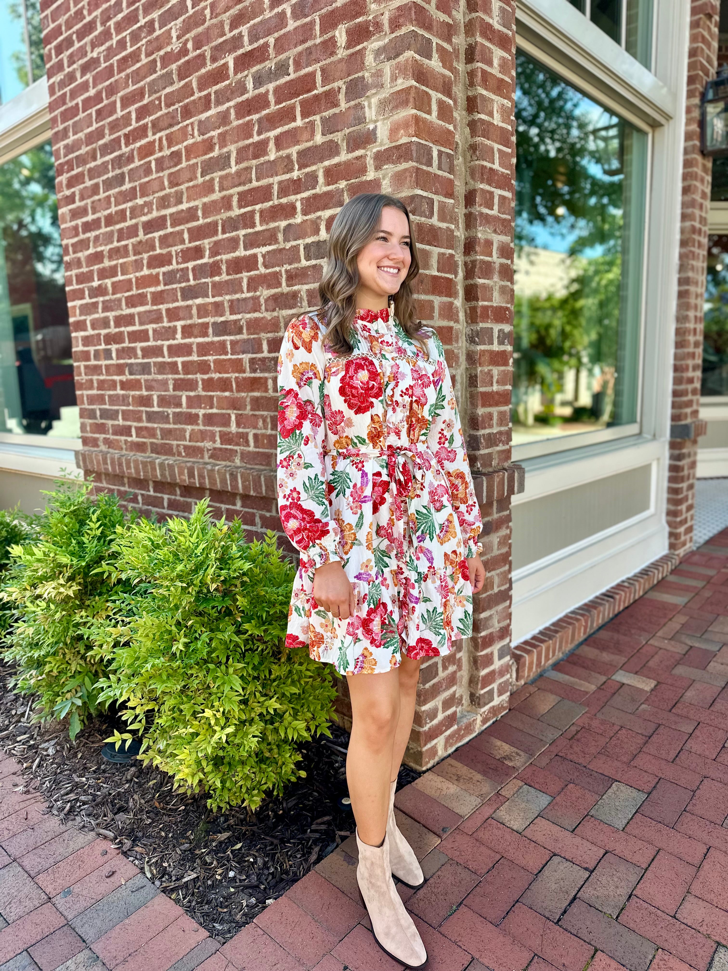 Everly Floral Dress with Tied Waist