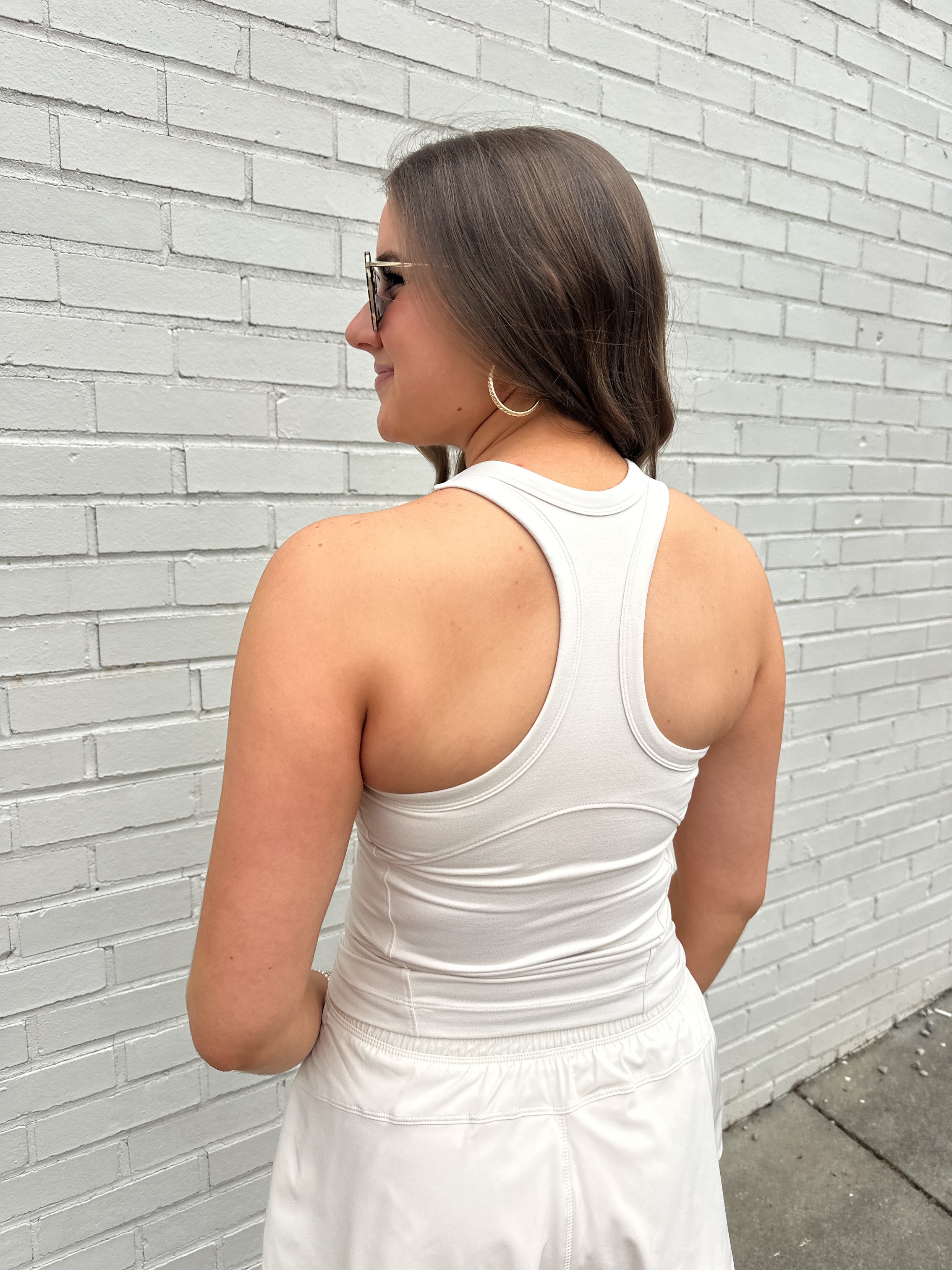 Rein Me In Butter Soft Sleeveless Racer Back Top in Pearl White