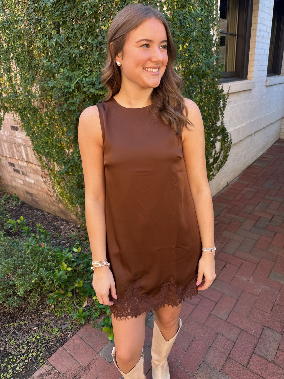 Satin and Spice Lace Detail Mini Dress