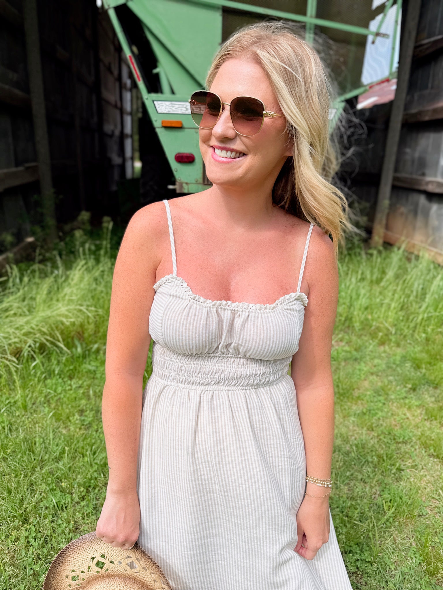 I Wish You Were Stripe Adjustable Spaghetti Strap Midi Dress