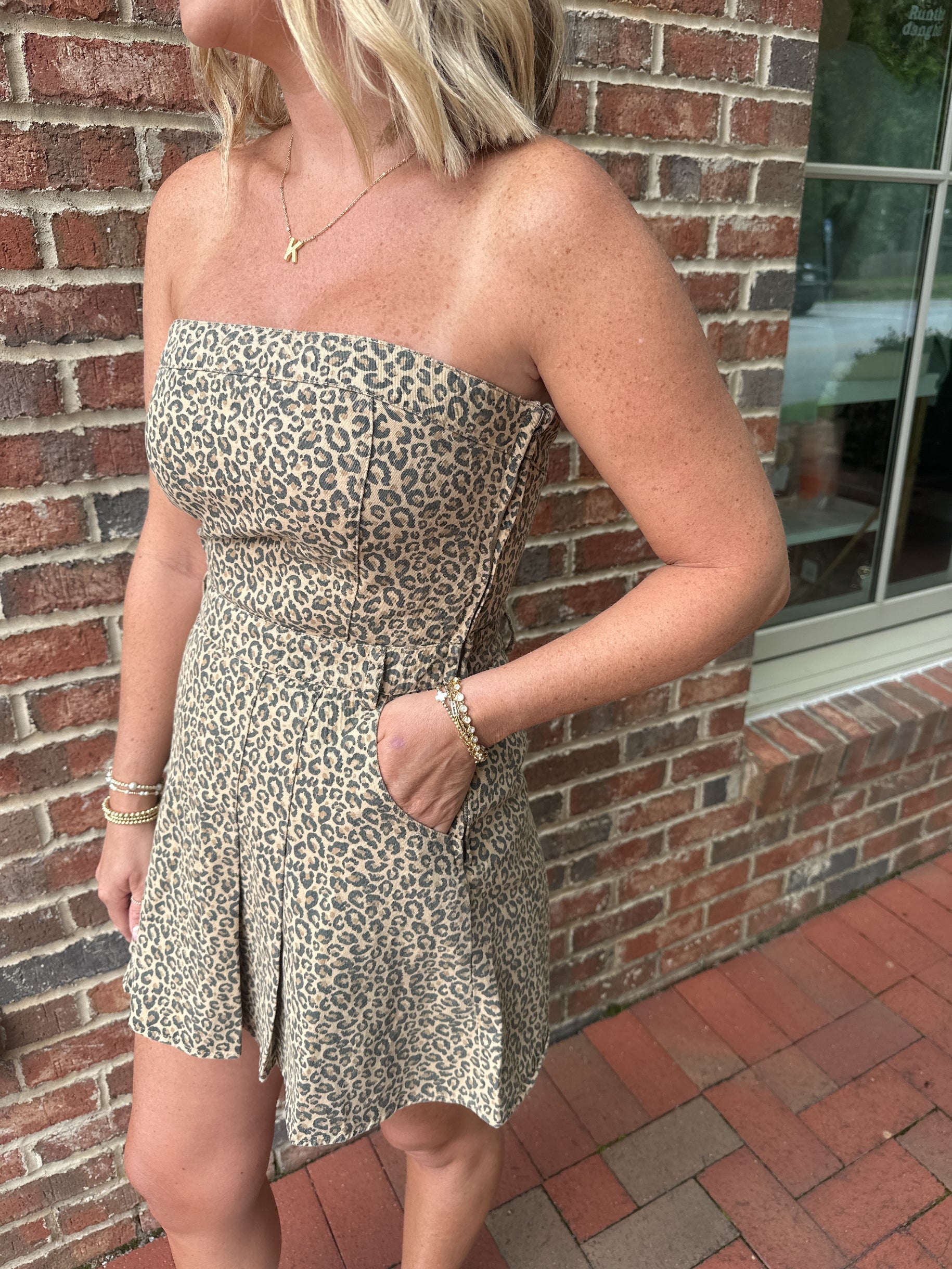 Feeling Wild Leopard Denim Strapless Romper