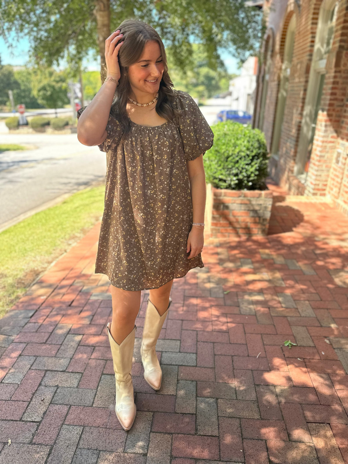 Rustic Romance Puff Sleeve Mini Dress