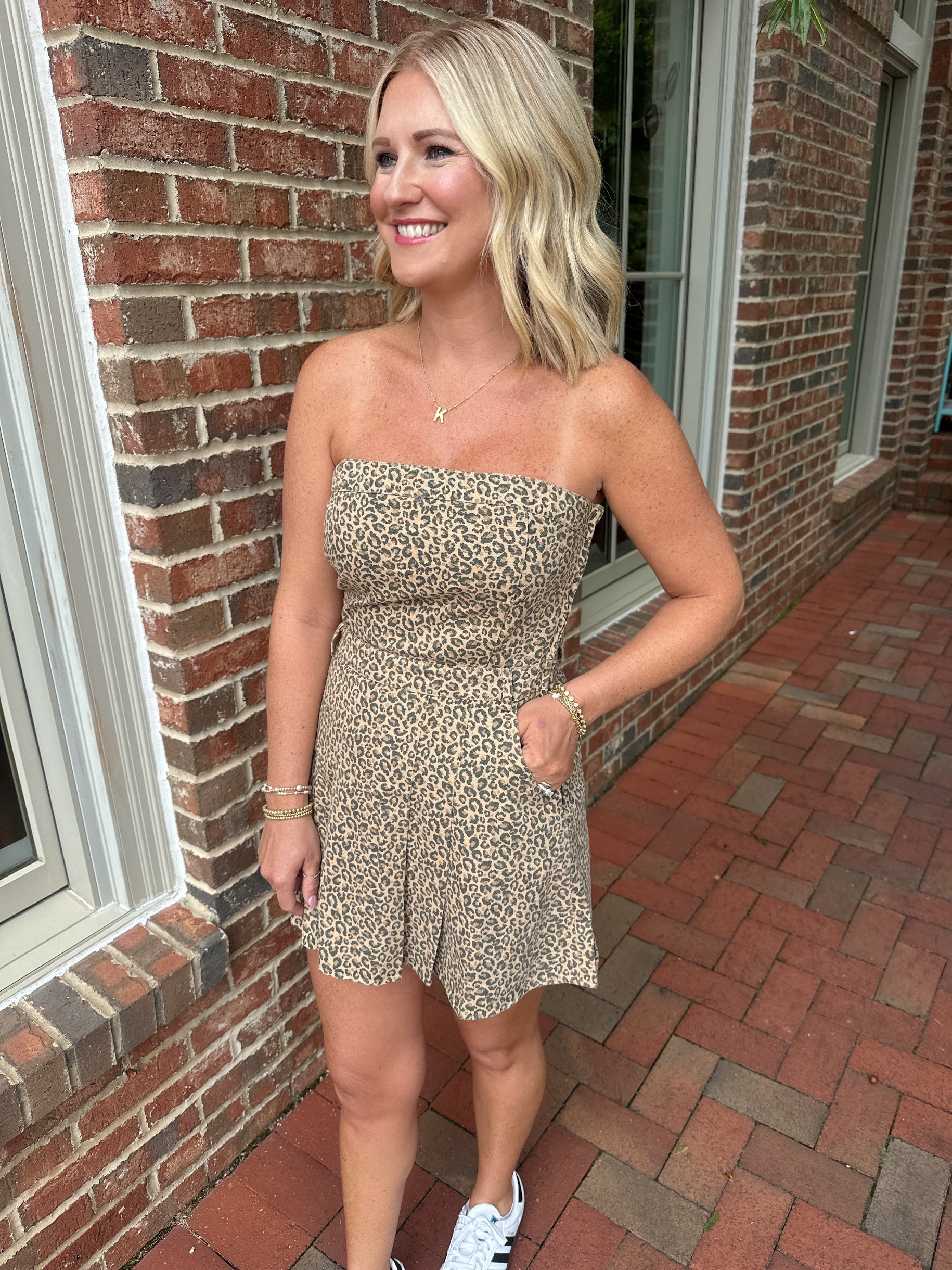 Feeling Wild Leopard Denim Strapless Romper