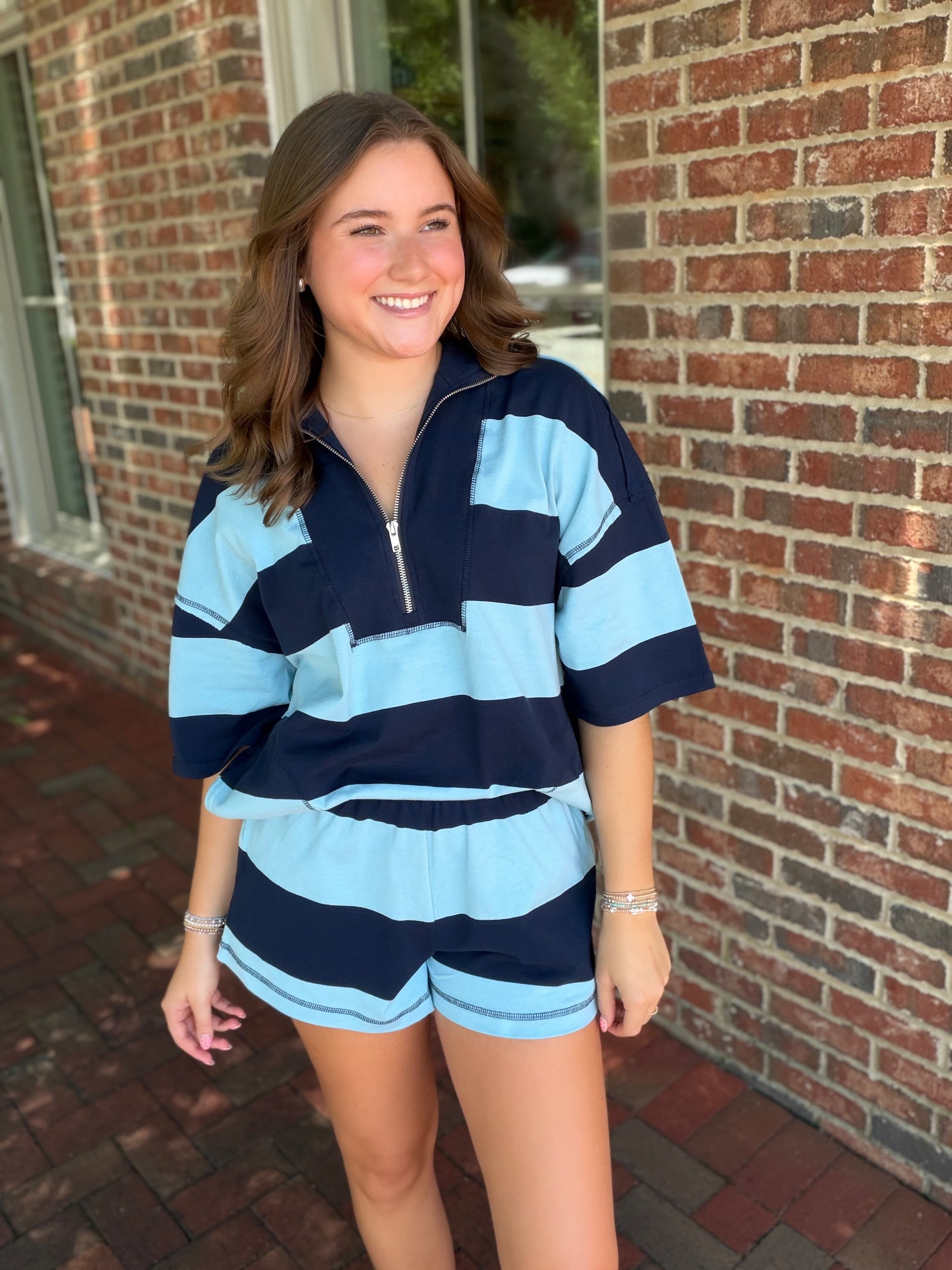 Everyday Stripe Cotton Two Piece Set in Navy
