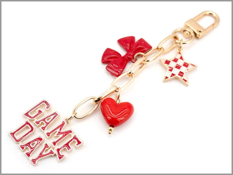 Gameday Bag Charm with Star, Bow, and Heart in Red