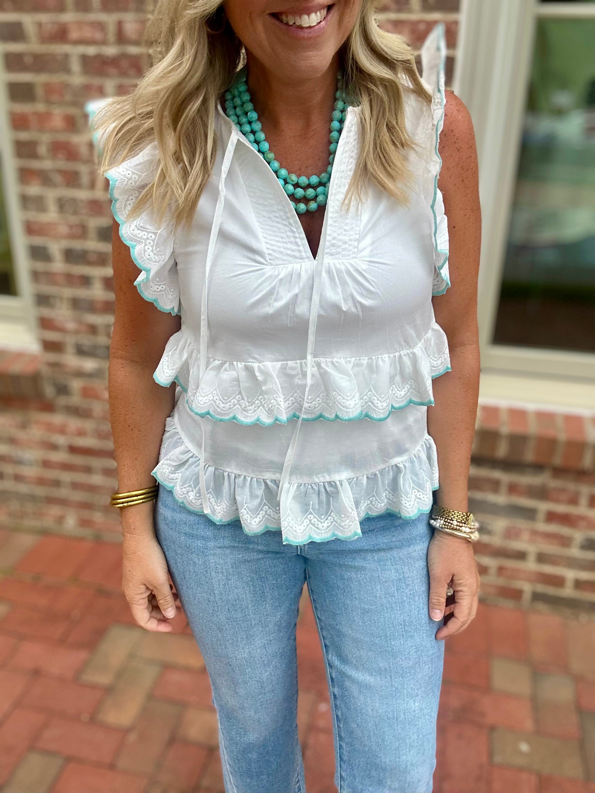Southern Nights Smocked Scalloped Top