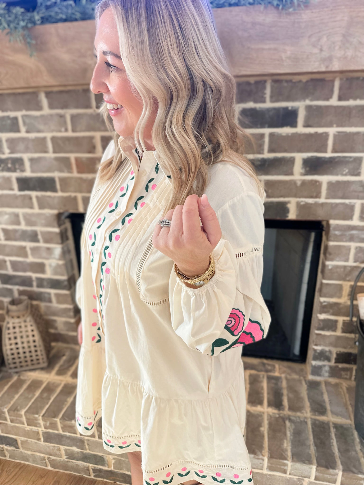 A Southern Brunch Embroidered Lined Shirt Mini Dress