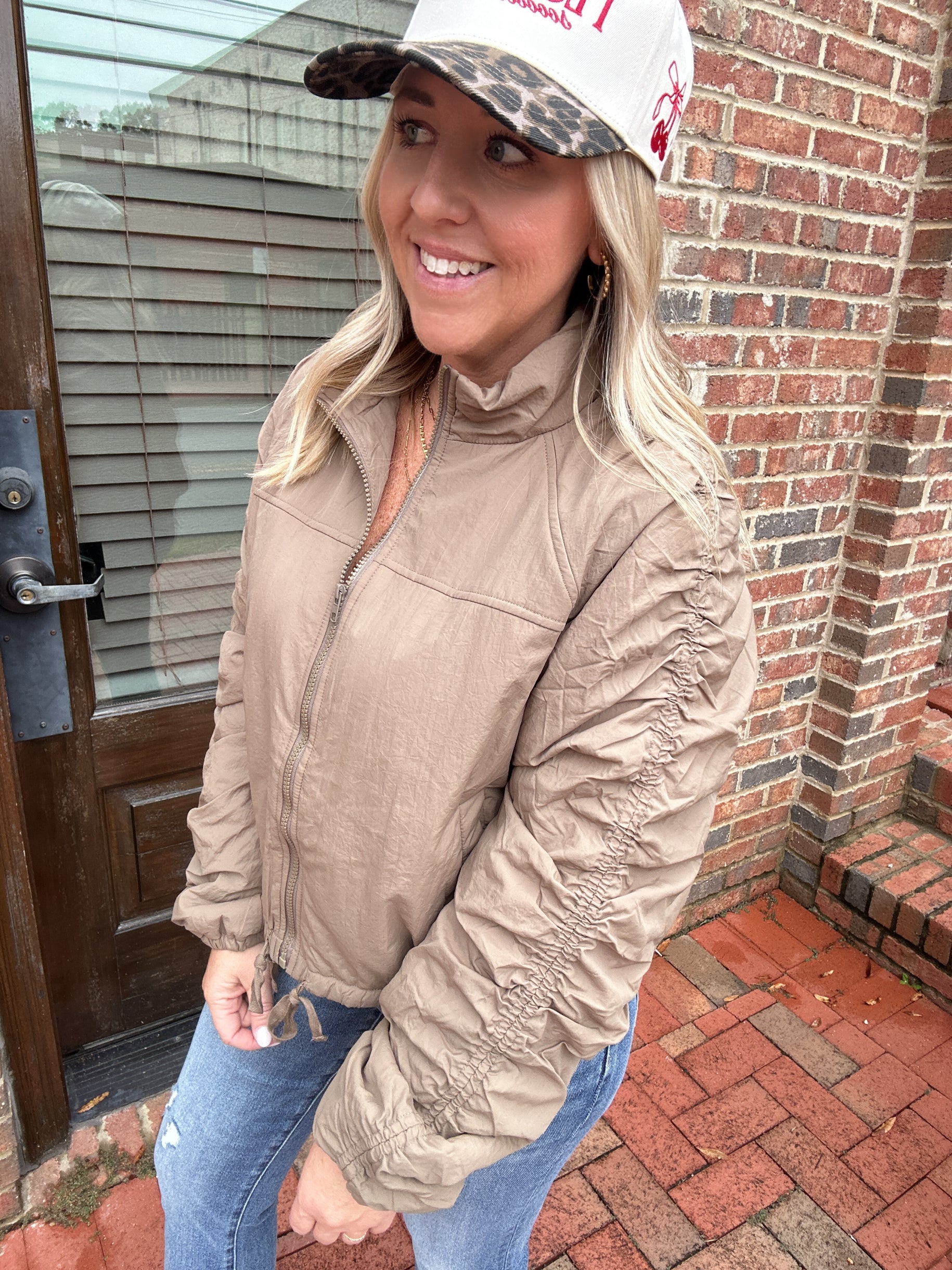 Just A Memory Cinched Sleeve Zip Up Jacket