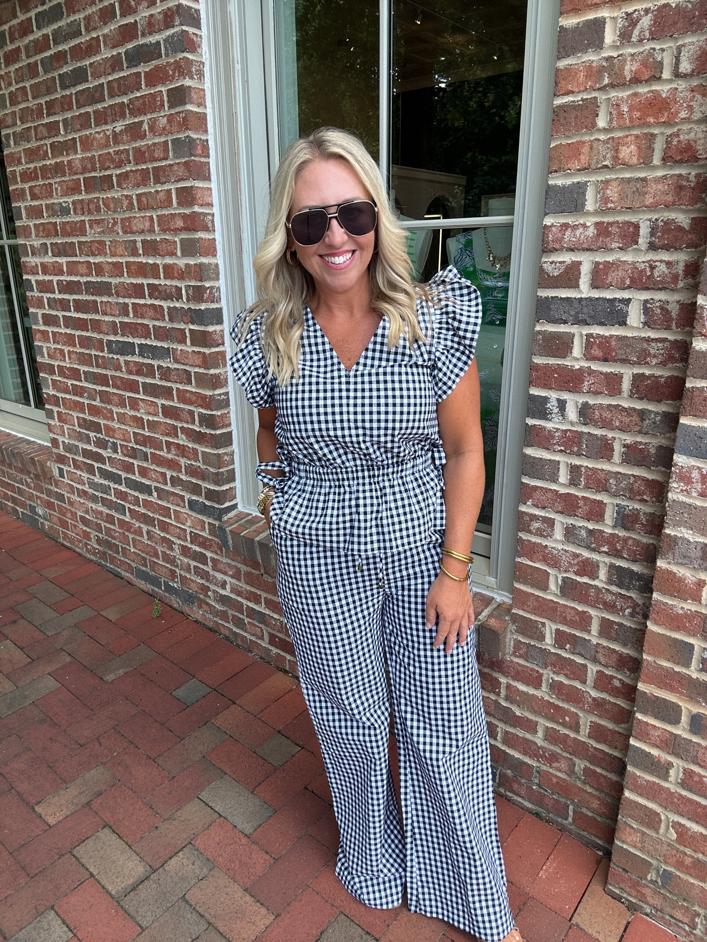 Right On Gingham Ruffled Peplum Top with Side Tie