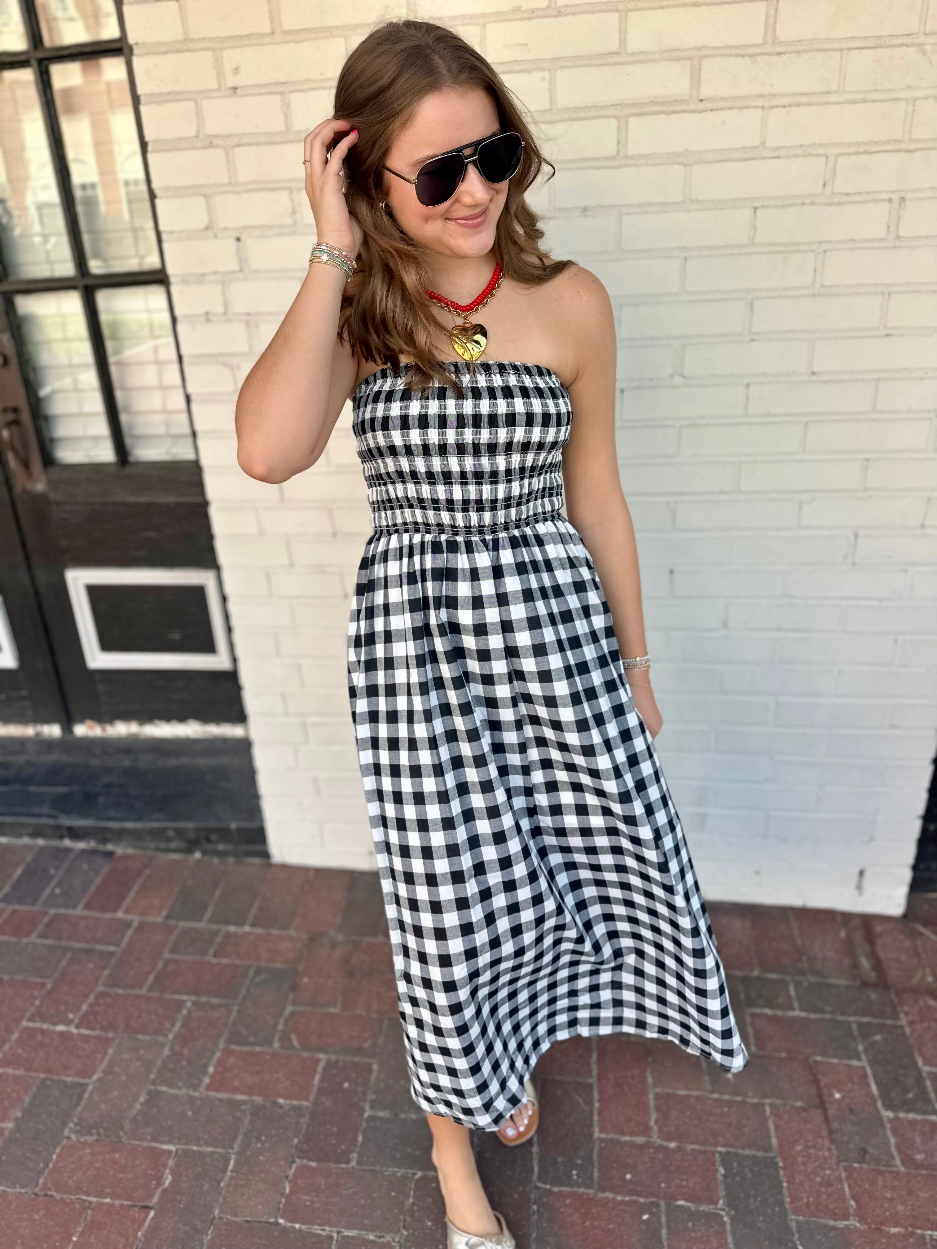 Southern Saturday Gingham Strapless Dress