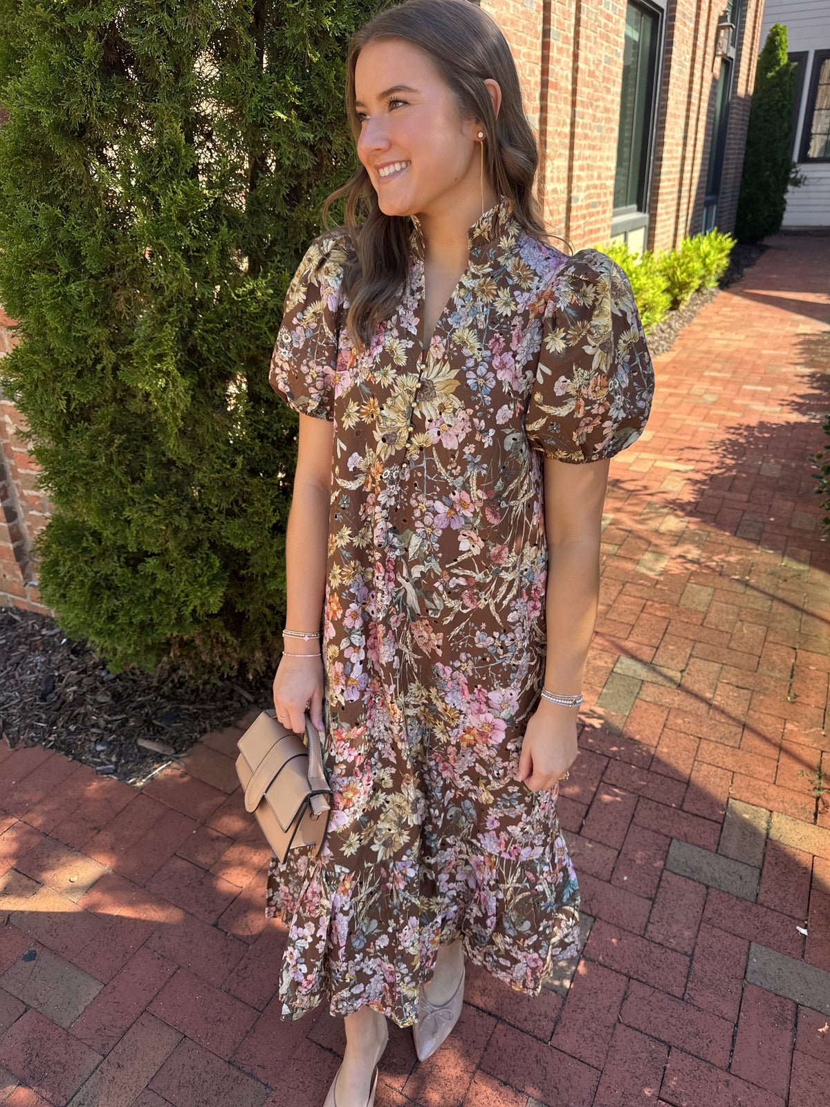 Brown Sugar Floral Eyelet Dress