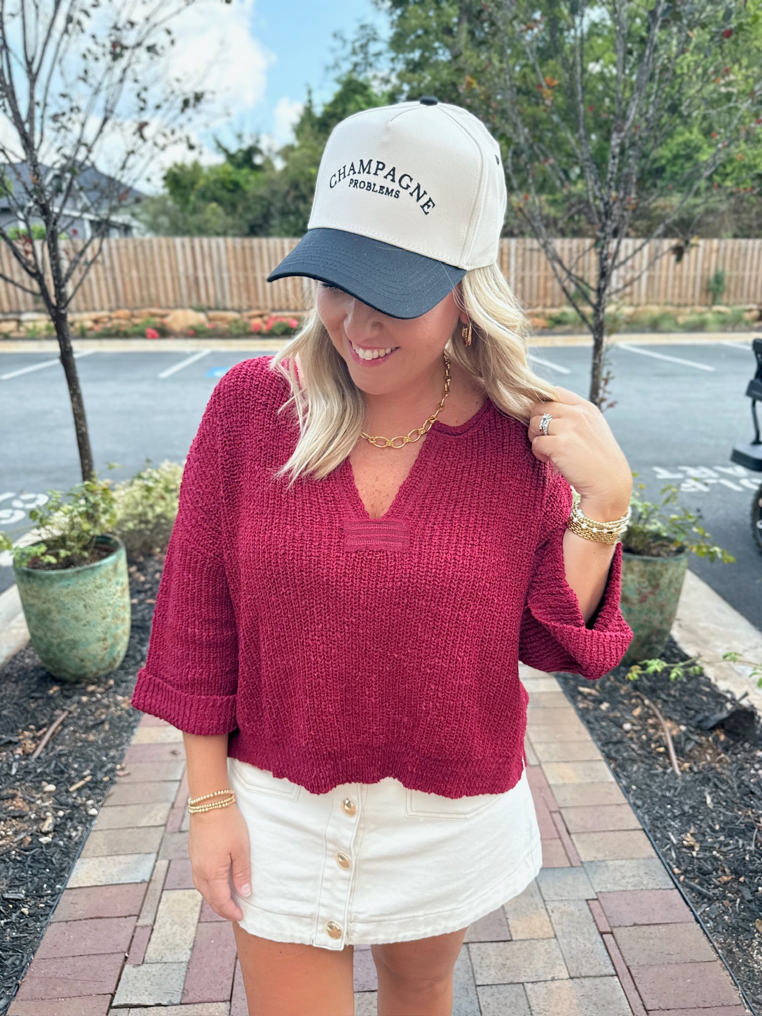 Believe In Me Quarter Sleeve Knit Top in Cabernet