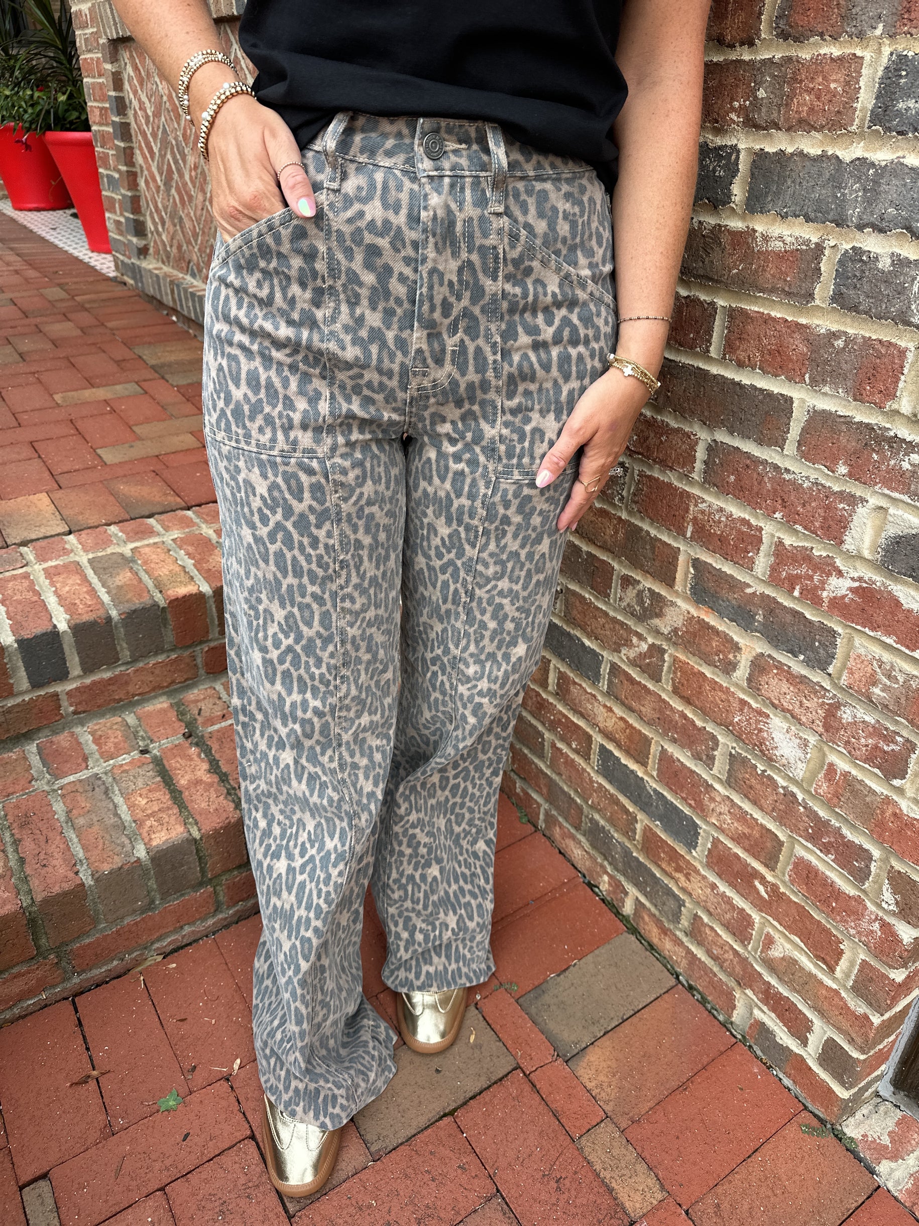 All About The Cheetah Wide Leg High Rise Print Jeans