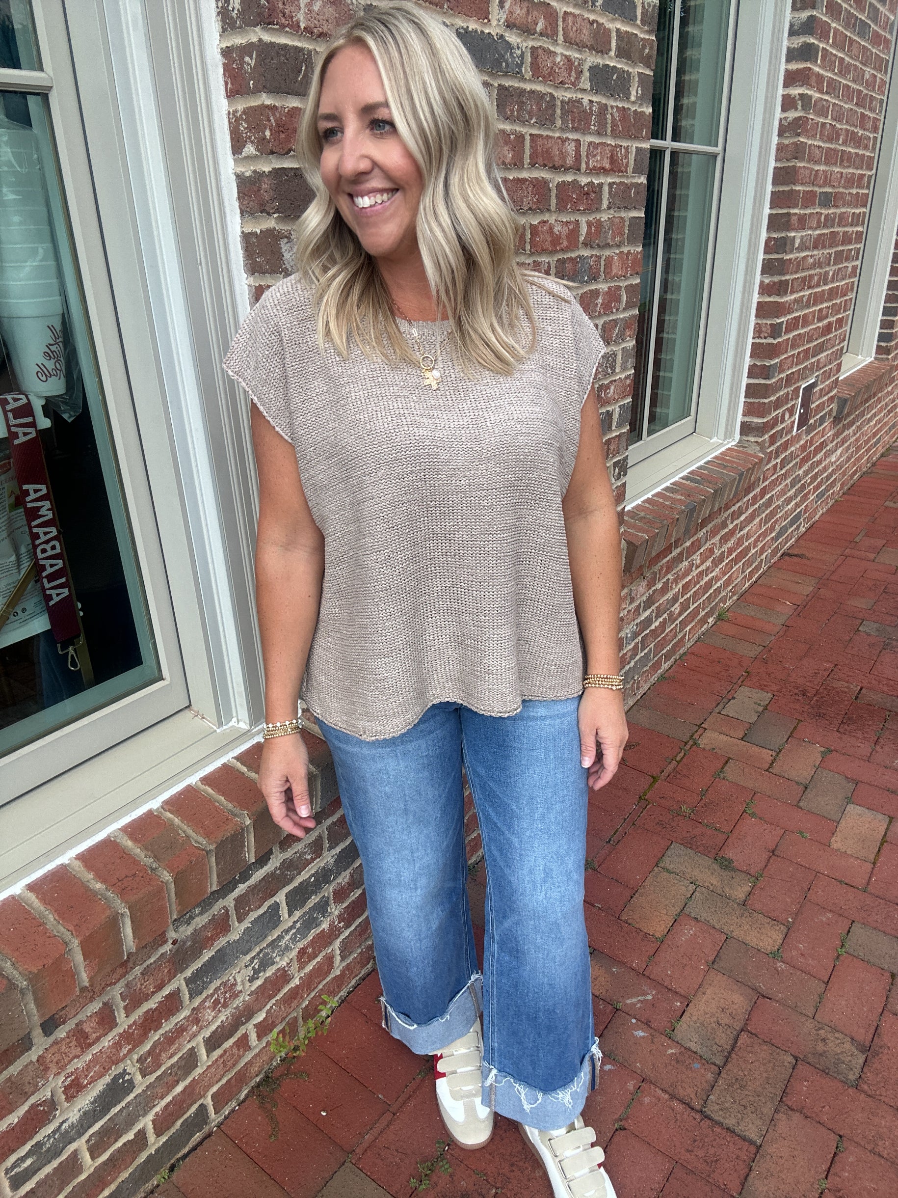 Here I Go Again Knit Short Sleeve Top in Light Mocha