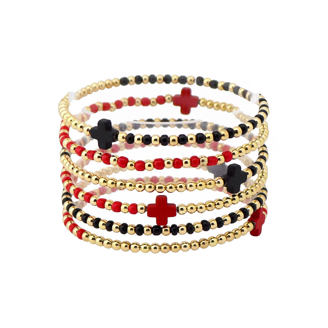 Gameday Set of 3 Red and Black Beaded Stretch Bracelets