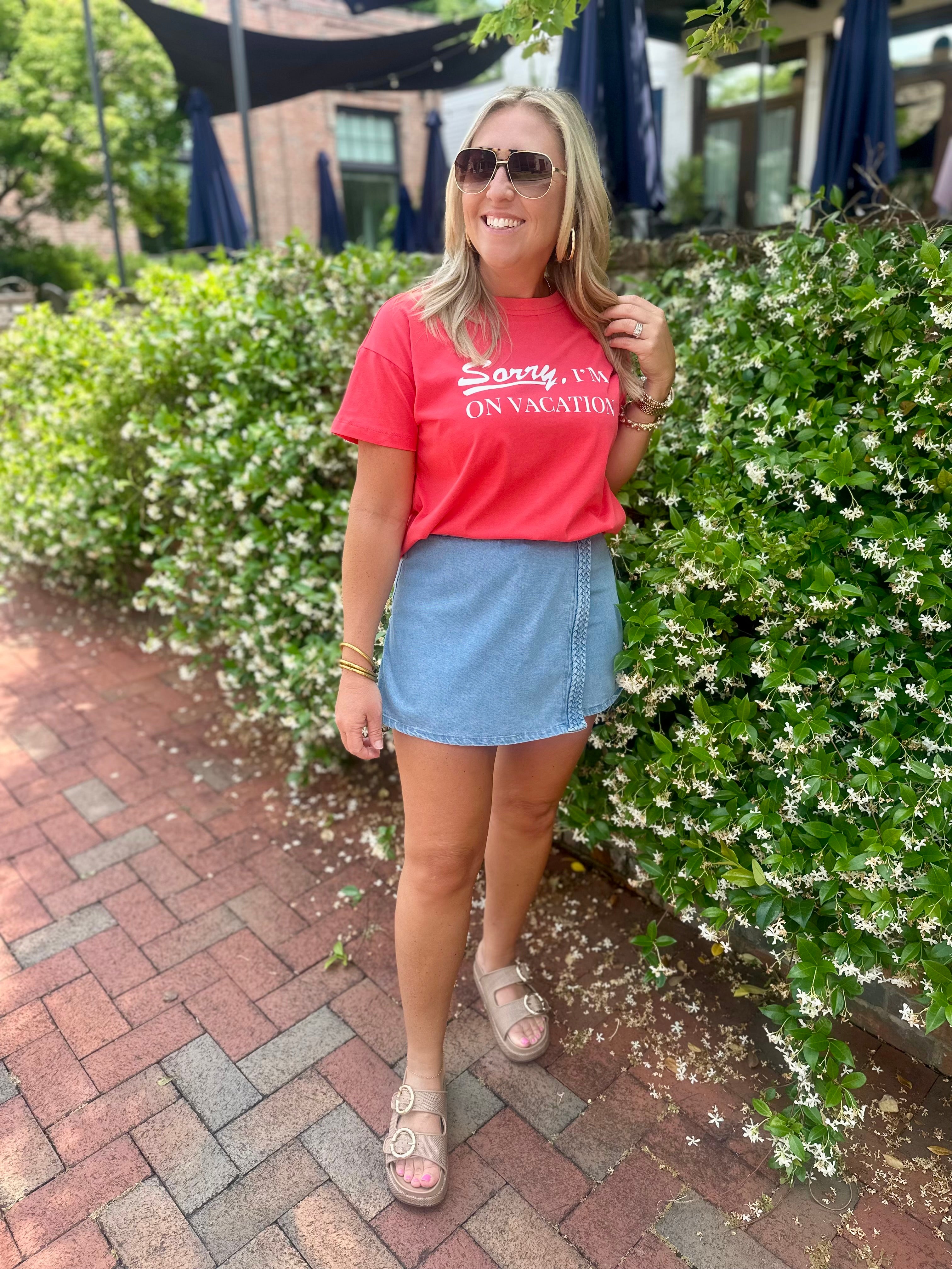 Sorry I’m on Vacation Short Sleeve Top in Red