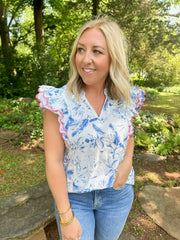Because You Love Me Floral Top with Scalloped Sleeves