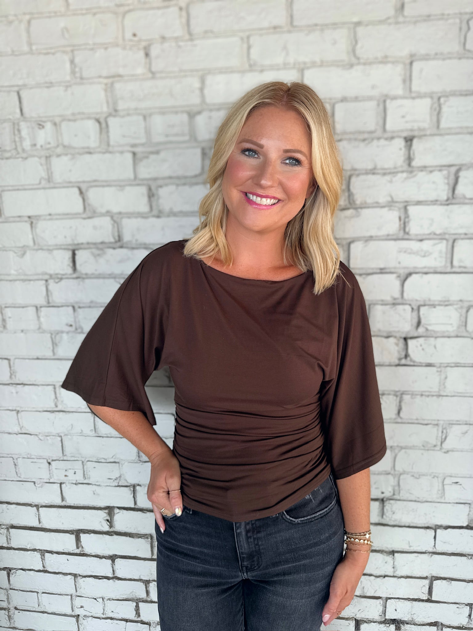 The Final Feel Cinch Side Top in Brown