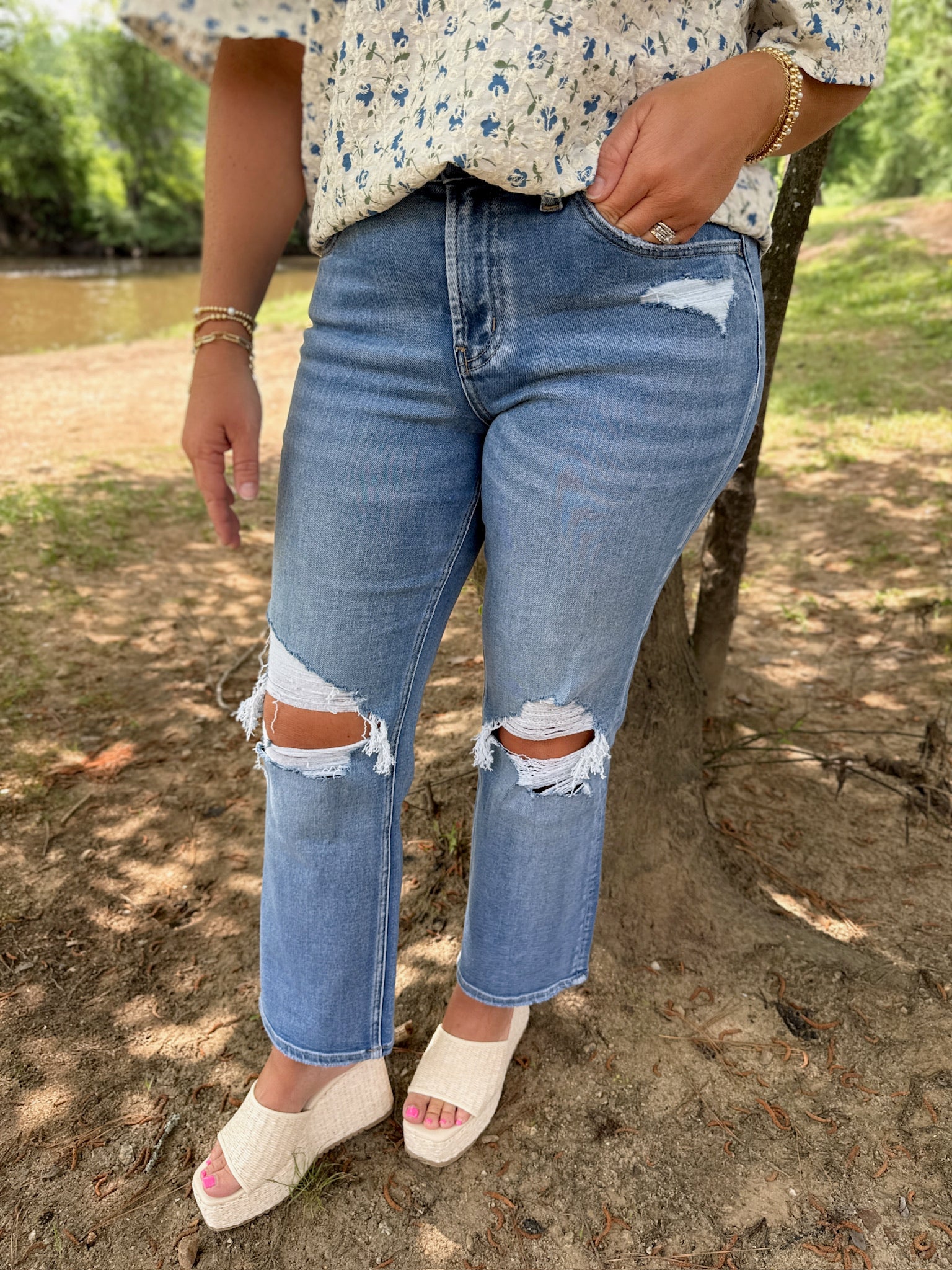 Embelia High Rise Crop Straight Leg Jeans