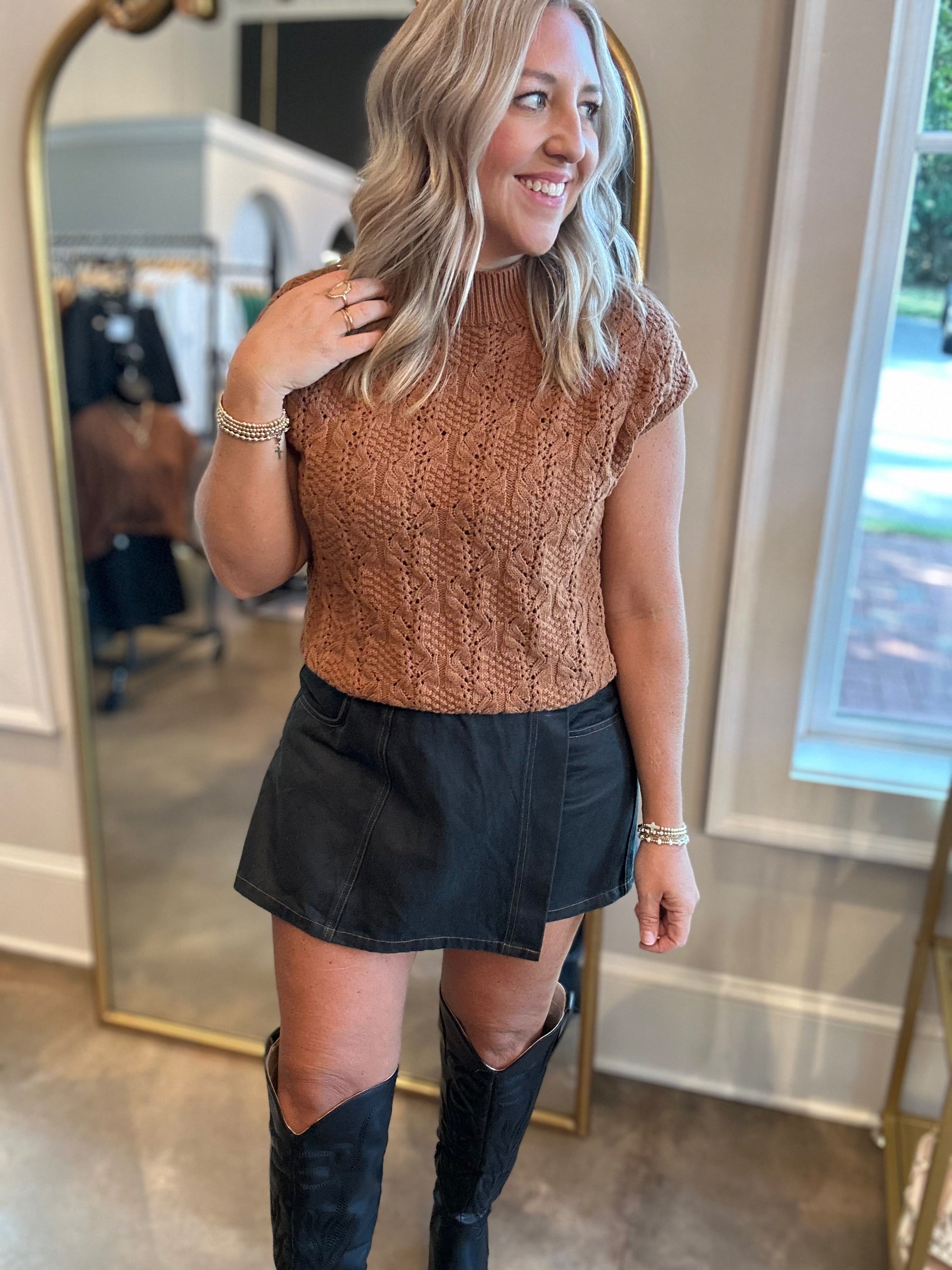 Giving Up On You Denim Side Button Skort in Black