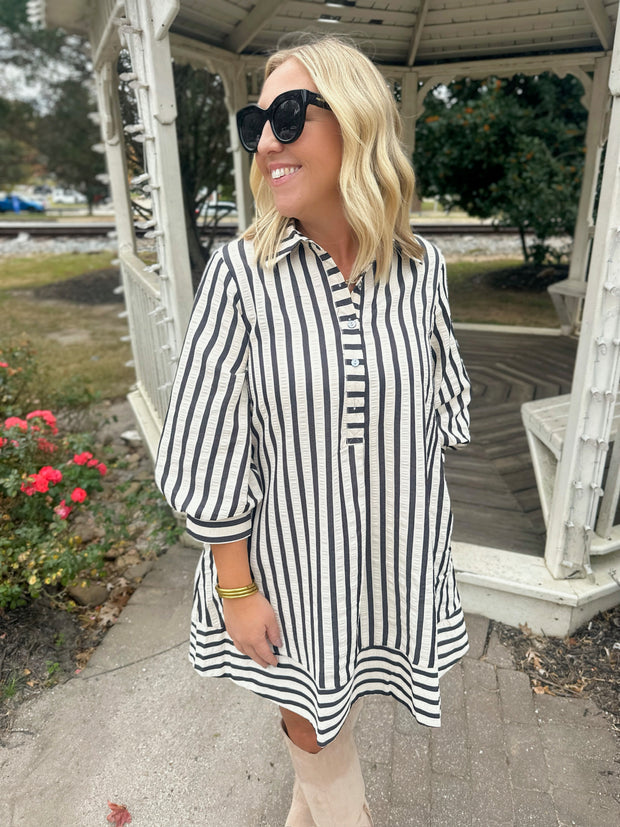 Winter Nights Striped Dress with Collar