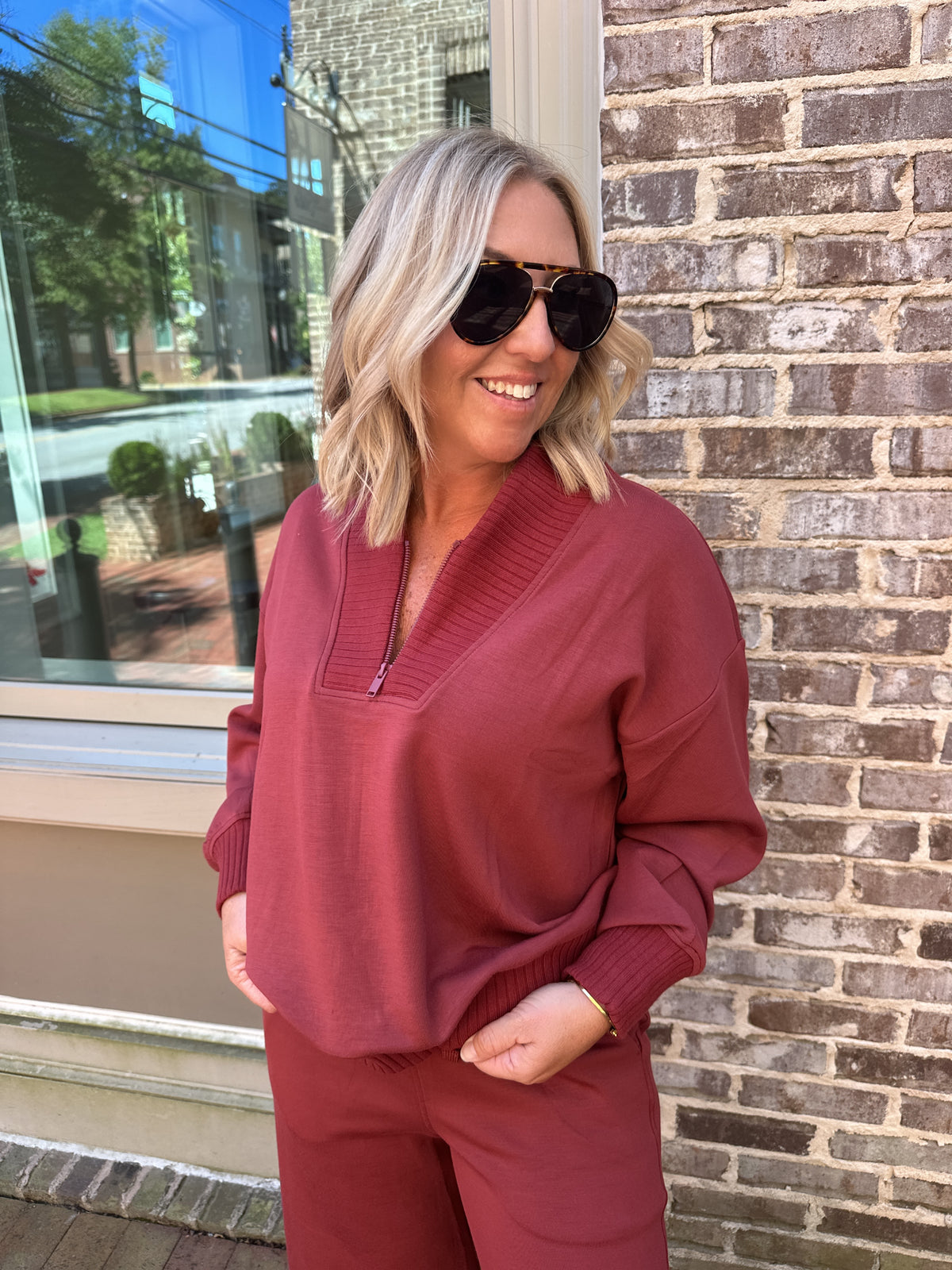 Cozy Merlot Quarter Zip Jacket
