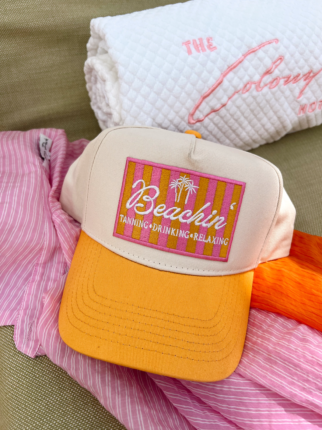 Beachin' - Vintage Trucker Hat: Orange