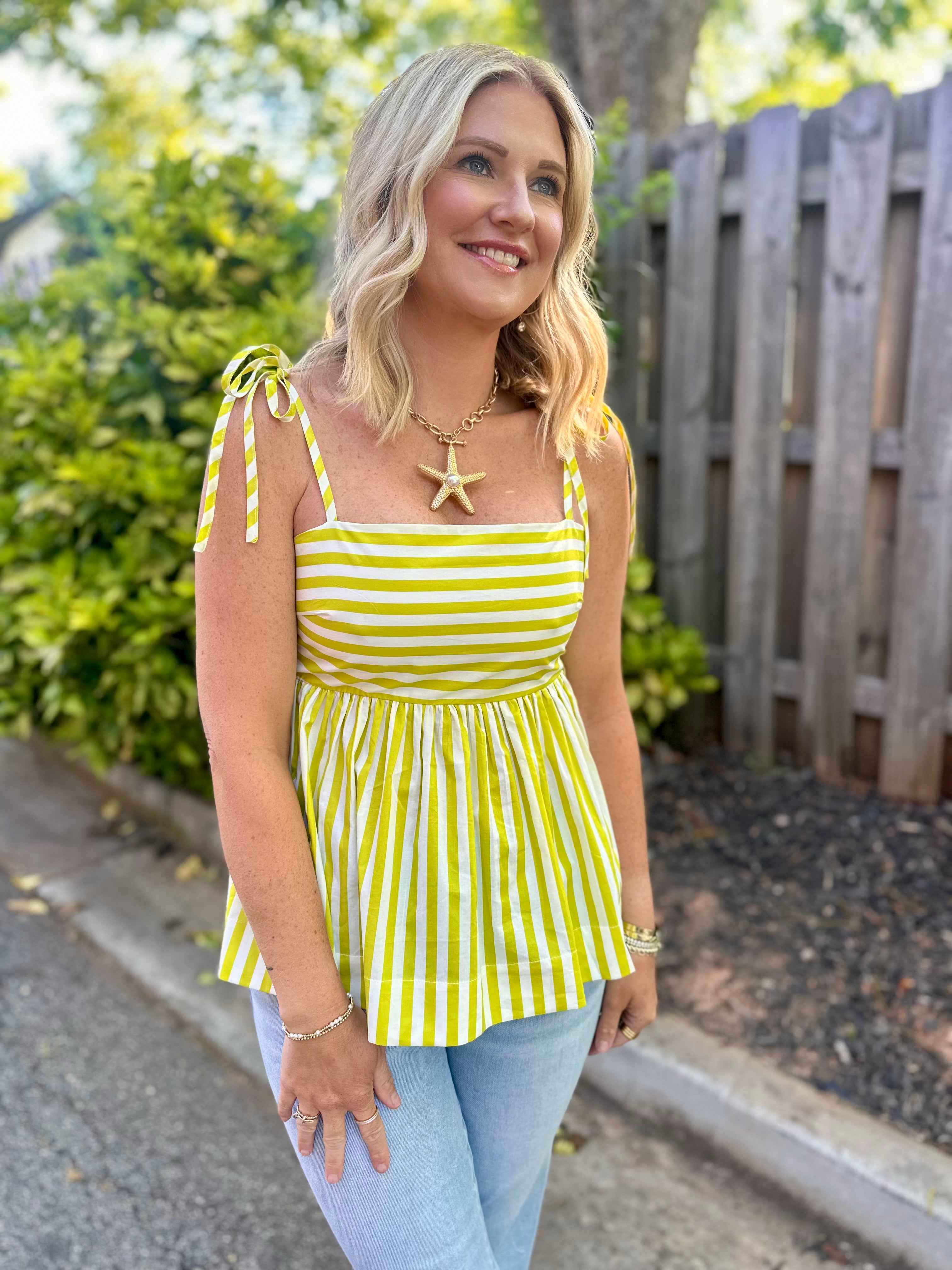 Key West Baby Doll Spaghetti Strap Top in Lime