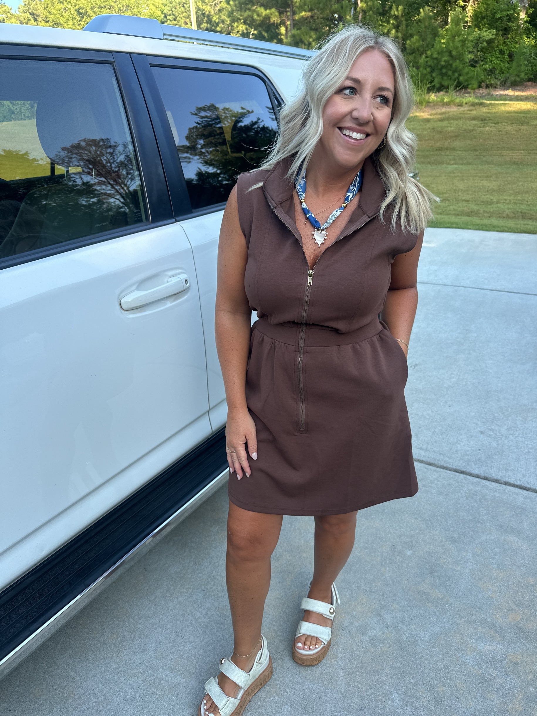 I Will Stay Zip Up Casual Dress in Espresso