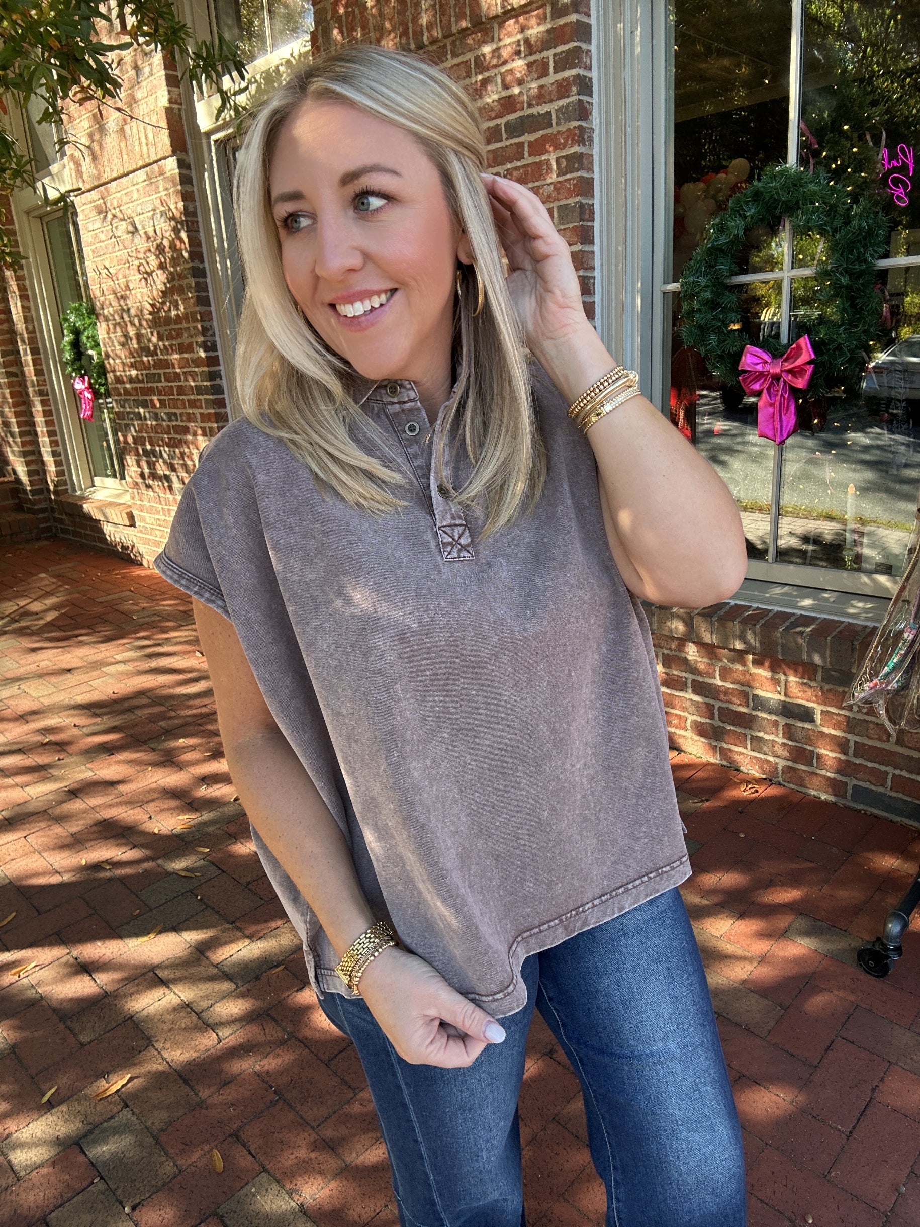 The More I Love Short Sleeve Washed Collared Oversized Shirt