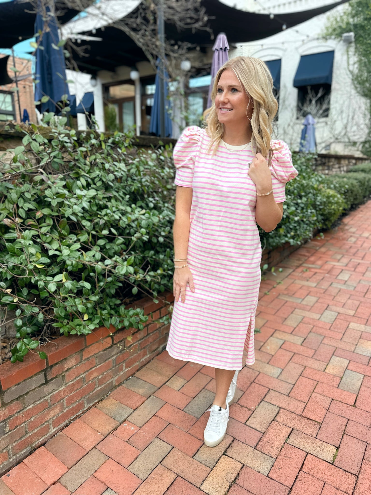 Everyday Striped Cotton Jersey 3/4 Sleeve Maxi Dress