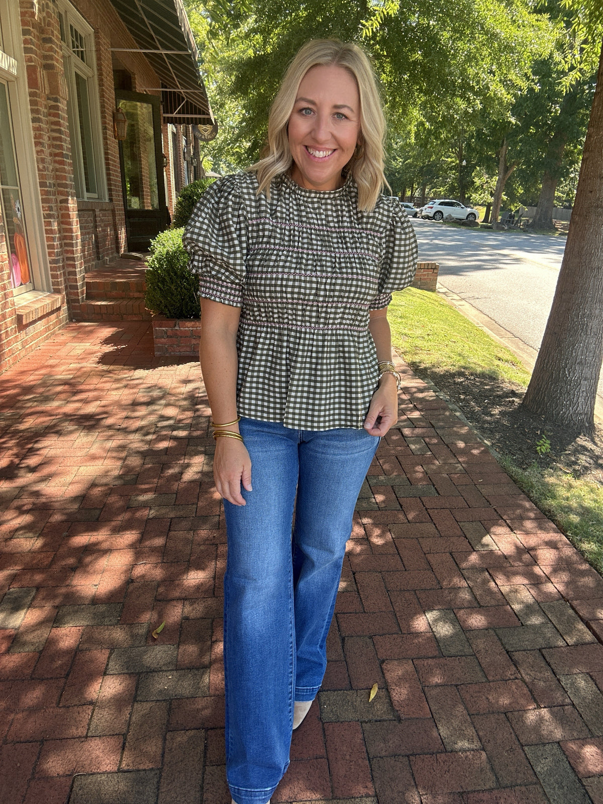 Sweet Southern Gingham Top in Brown