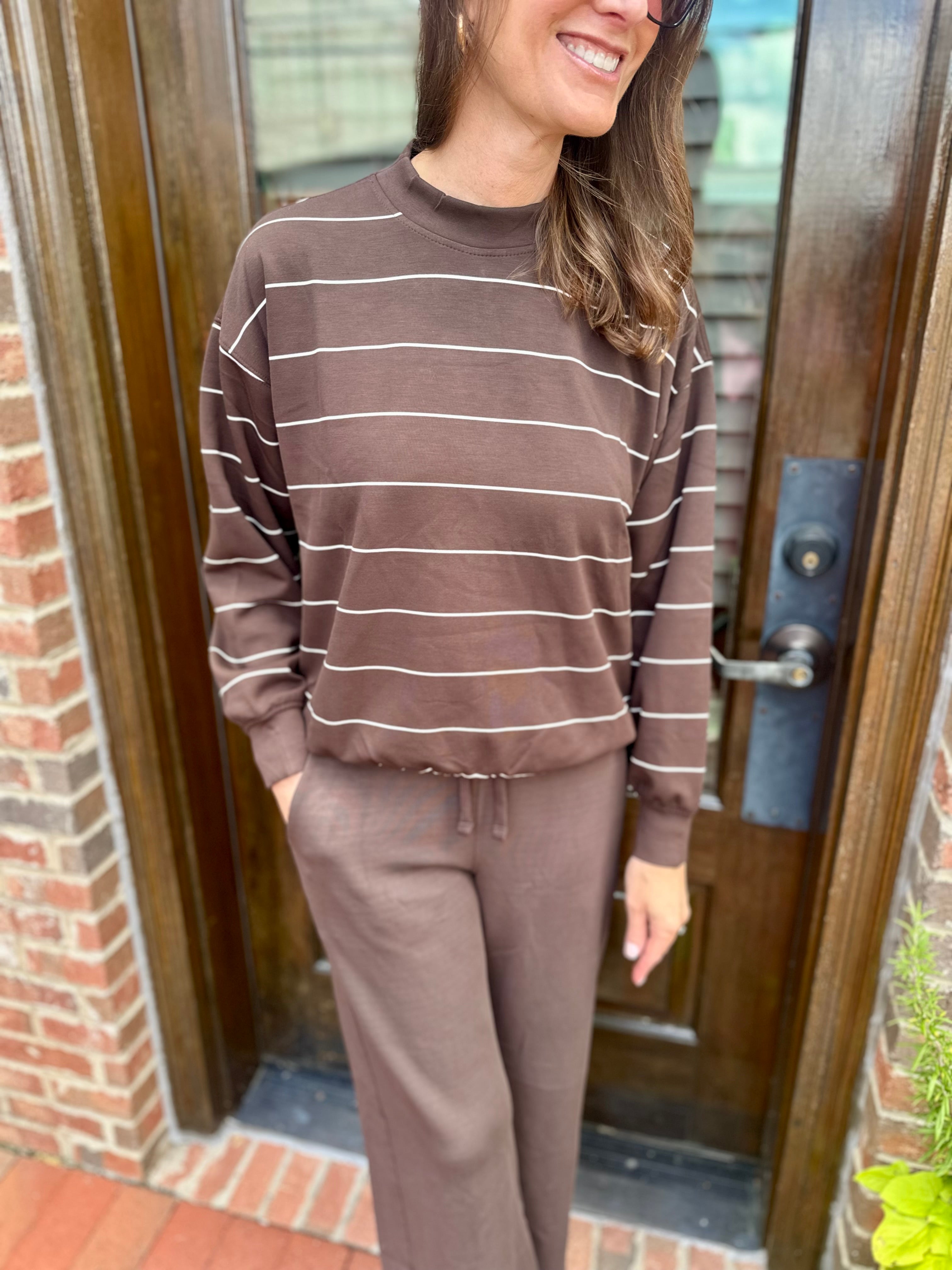 On My Mind Poly Striped Pull Over
