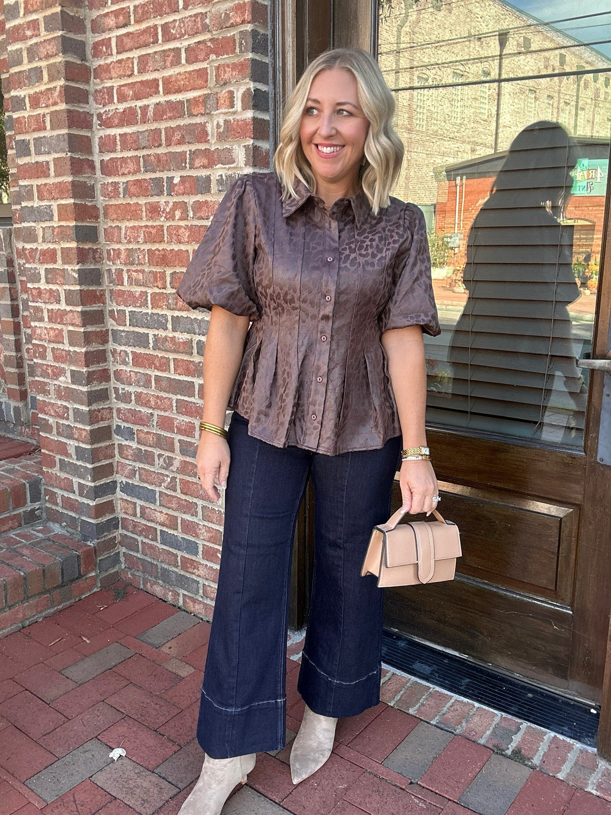 Spot On Collared Button Down Blouse