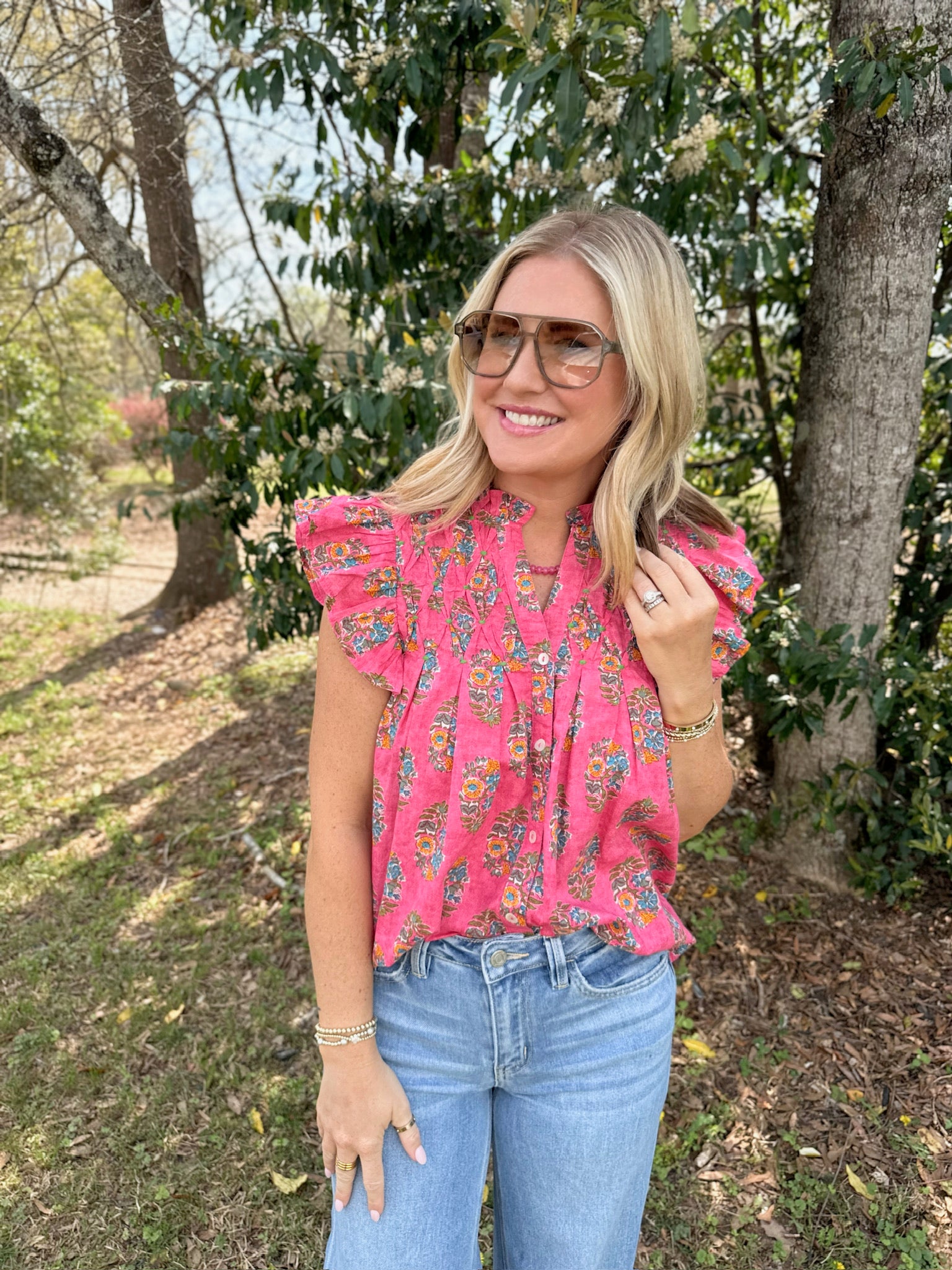 What Can I Do Floral Flutter Sleeve Top