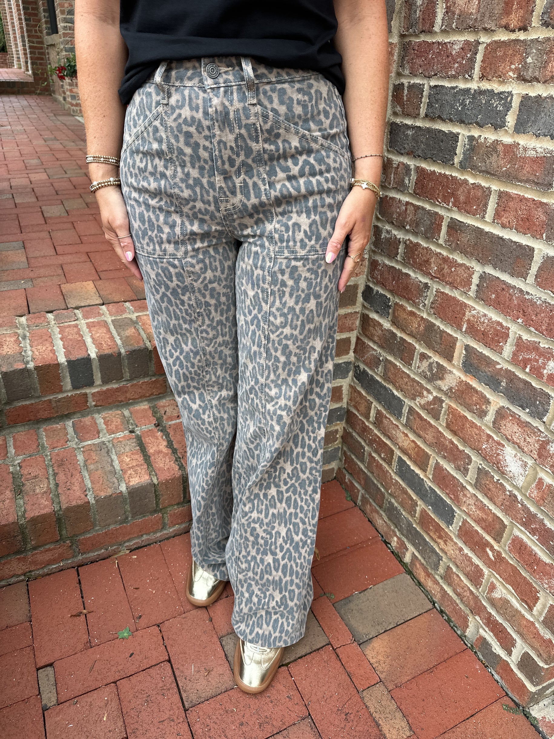All About The Cheetah Wide Leg High Rise Print Jeans