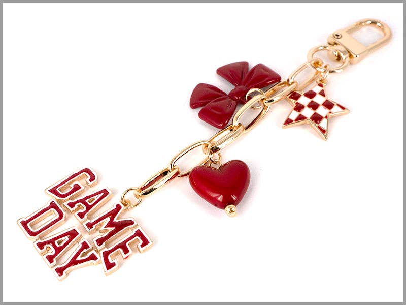 Gameday Bag Charm with Star, Bow, and Heart in Crimson