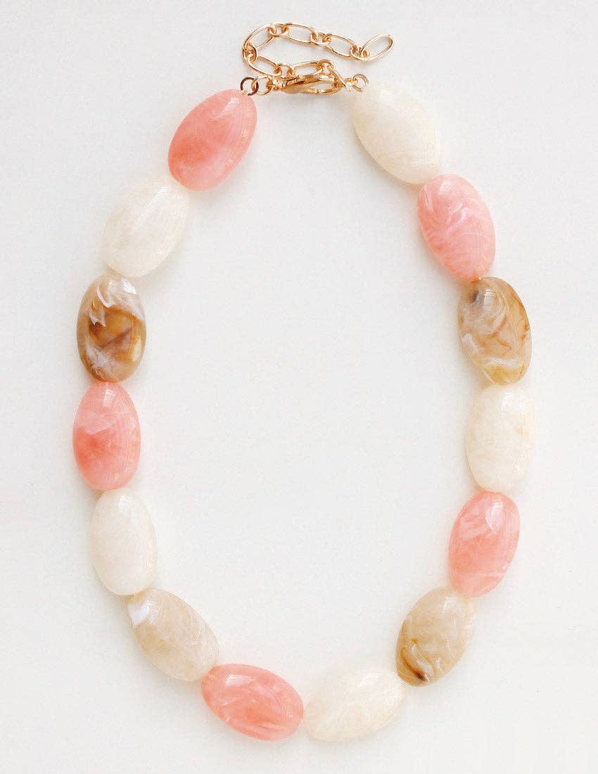 Cream, Light Pink, and Brown Stone 16"-18" Necklace