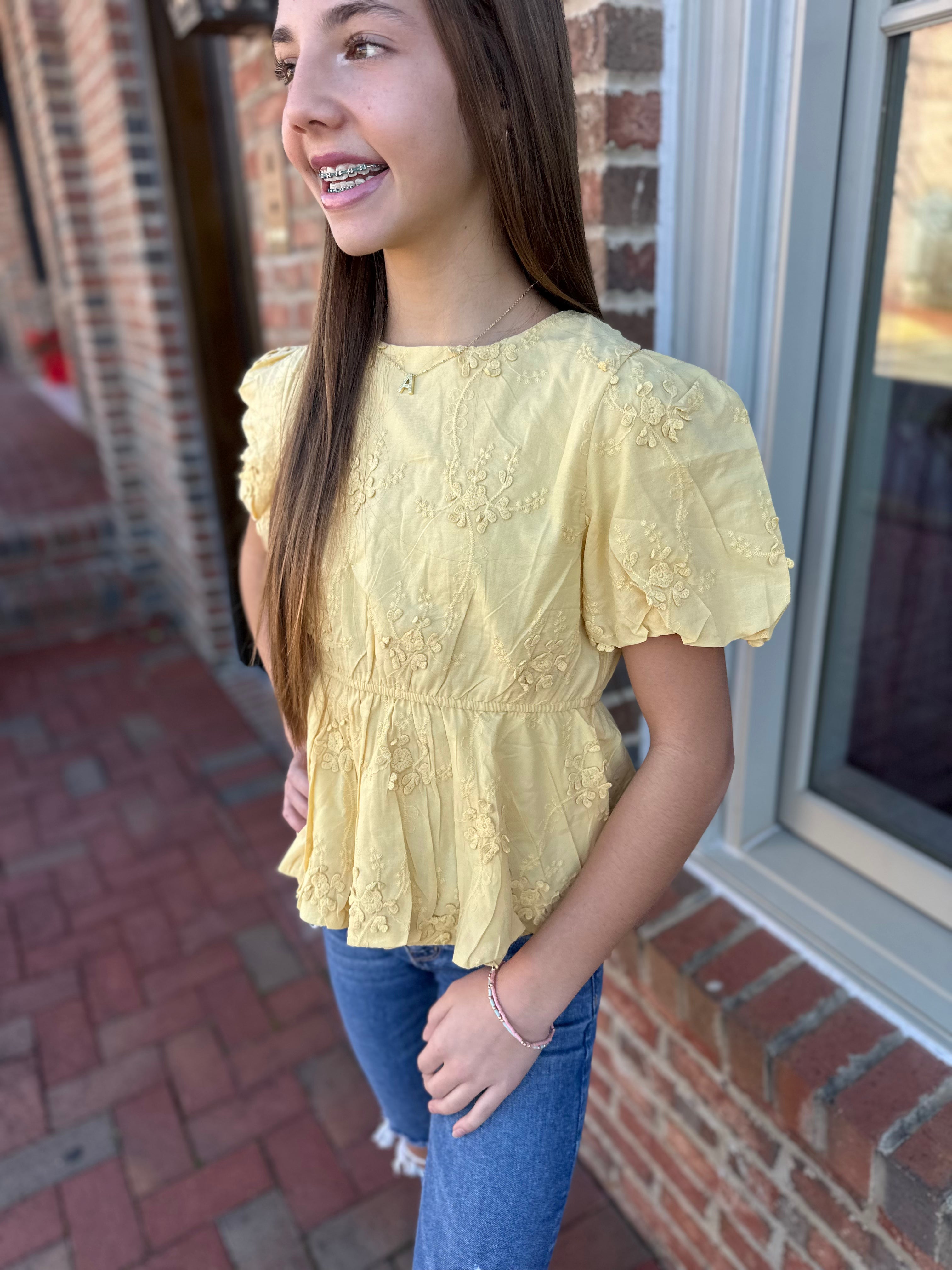 Sunshine Eyelet Girls Peplum Top